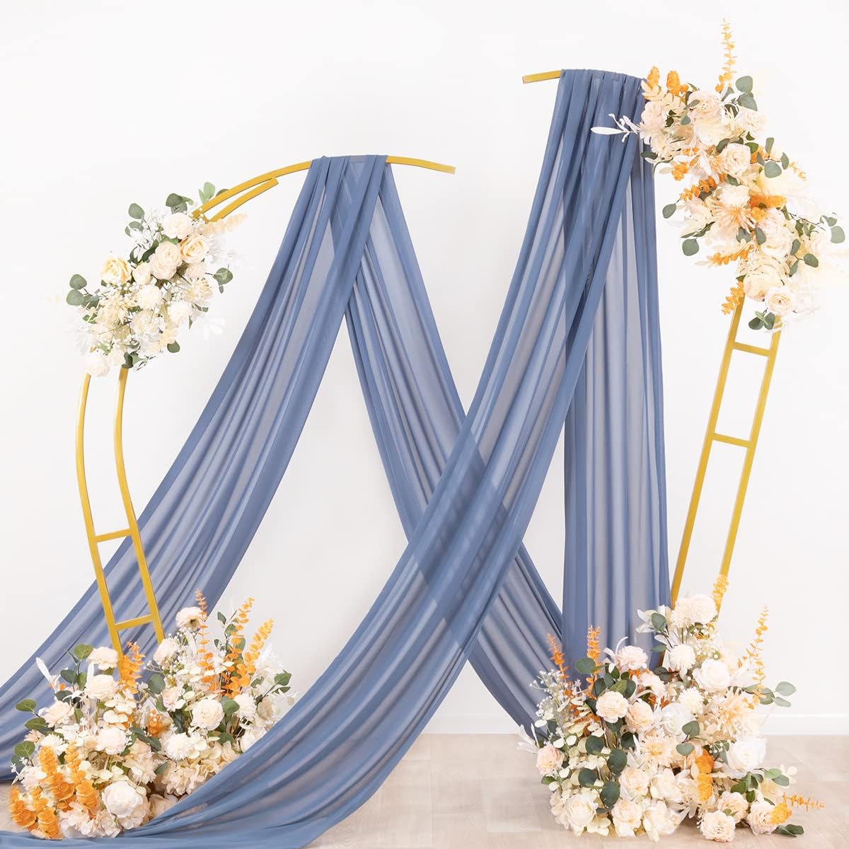 Socomi Wedding Arch Draping Fabric 2 Panels 29" x 19Ft Dusty Blue Sheer Chiffon Curtain Drapes 6 Yards for Wedding Ceremony Birthday Party Decoration