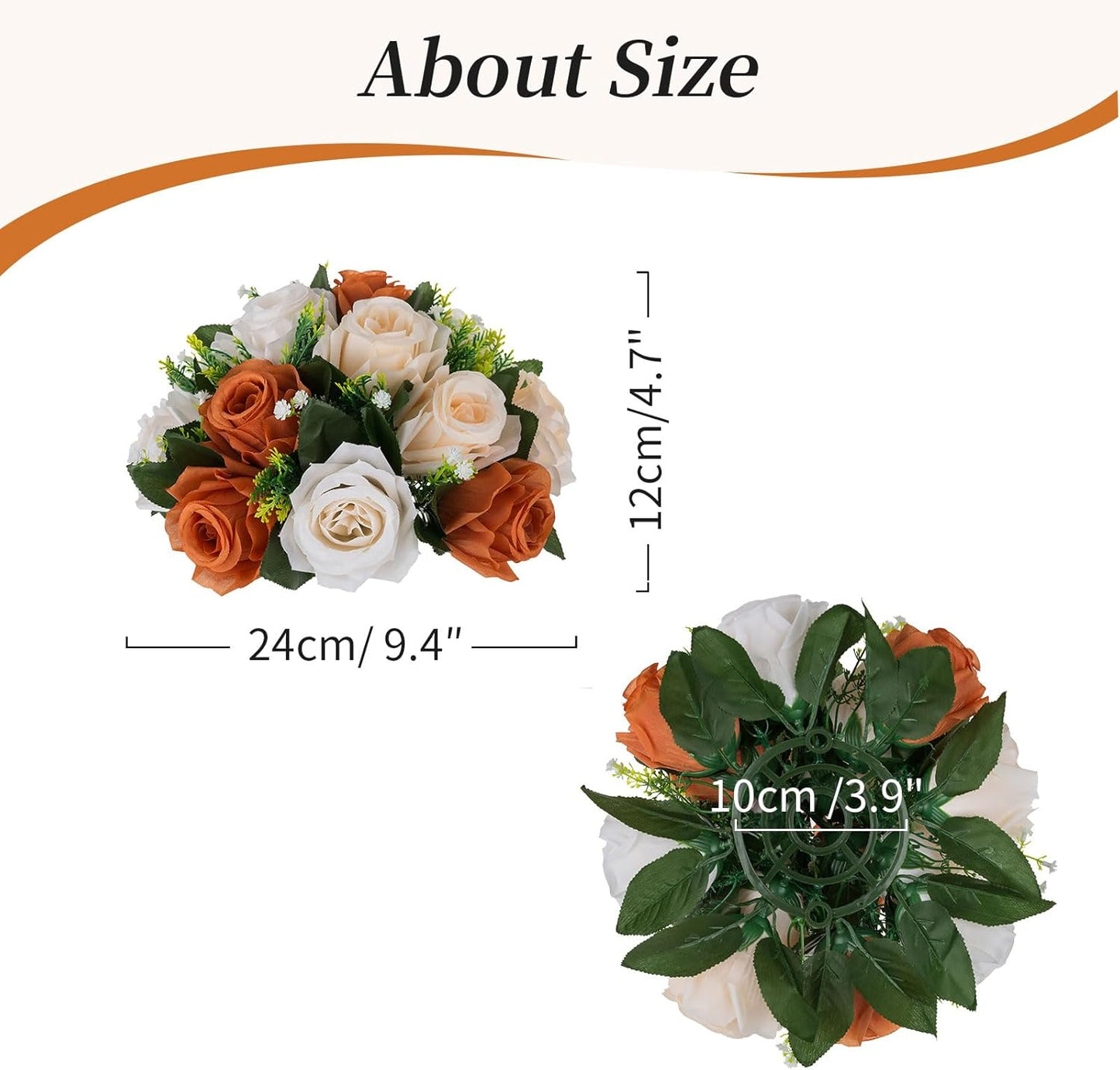 BLOSMON Flower Balls for Centerpieces Decoration: 2 Pcs Terracotta Artificial Rose Kissing Balls for Table - Fall Fake Silk Floral Bouquet with Base Arrangements for Home Party Room DIY Decor