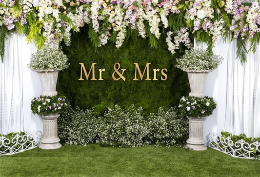 Wedding Arch Flower Backdrop 12x8ft - Mr & Mrs Engagement & Anniversary Ceremony Background