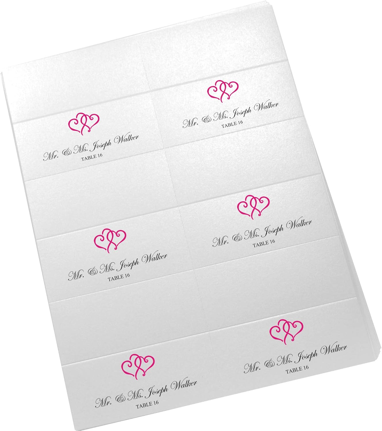 Linked Hearts Printable Place Cards, Fuschia (Choose Color), Set of 60 (10 Sheets), Laser & Inkjet Printers - Wedding, Party, Dinner, and Special Events - Made in the USA