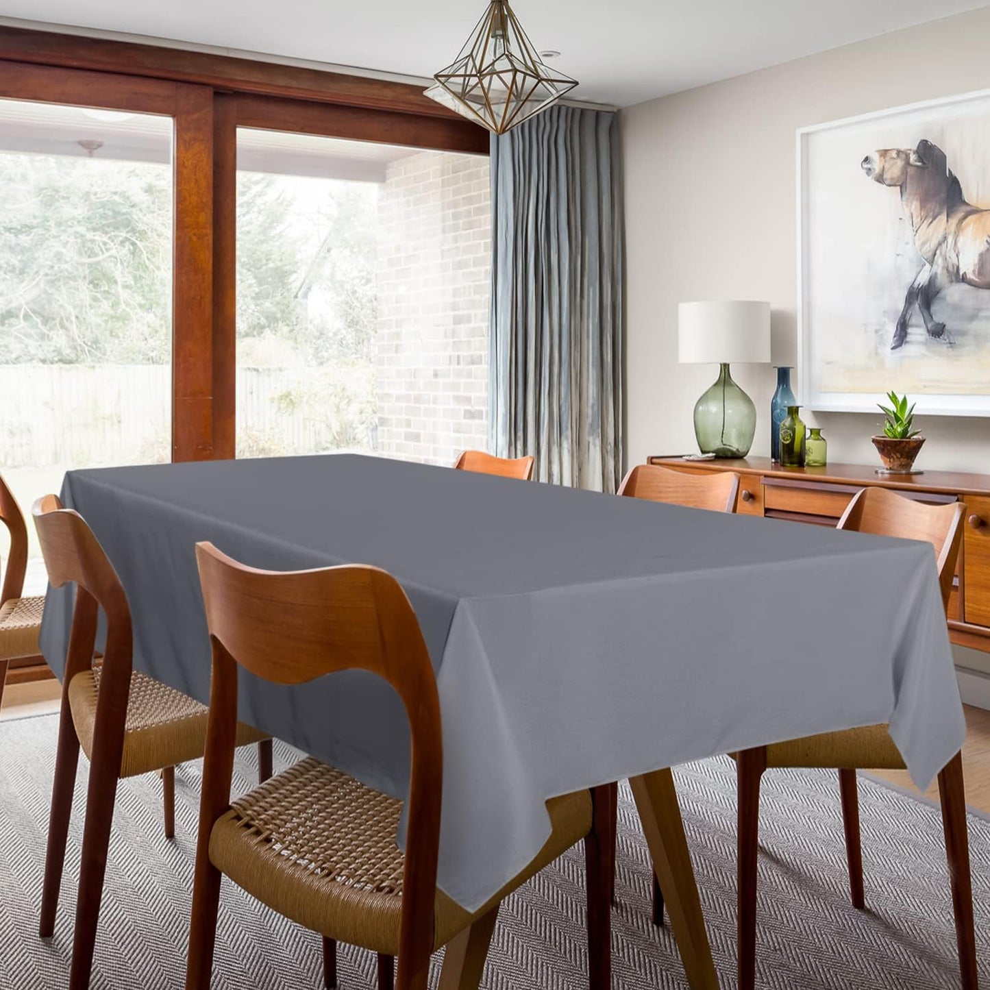 sancua 2 Pack Light Grey Tablecloth 60 x 120 Inch, Rectangle 8 Feet Table Cloth - Stain and Wrinkle Resistant Washable Polyester Table Cover for Dining Tables, Buffet Parties and Camping