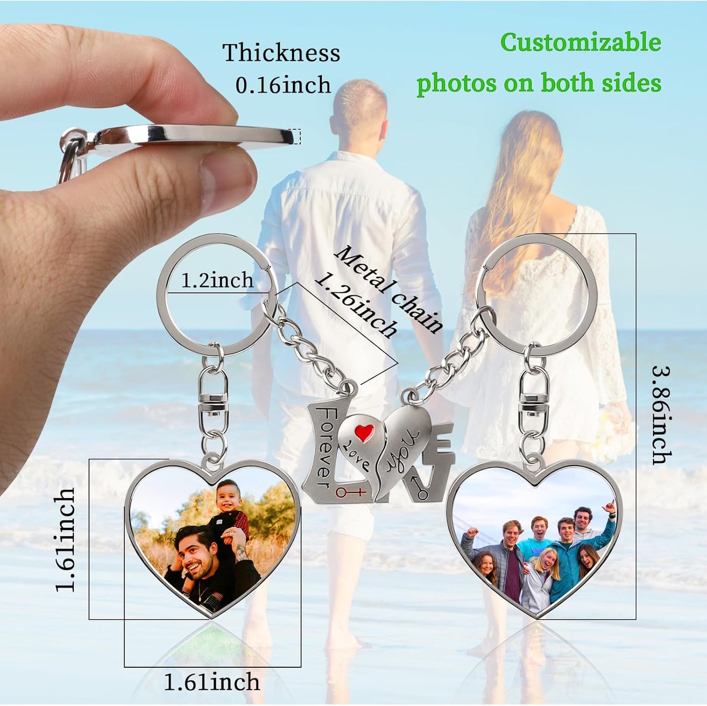 Double Side Custom Keychain with Picture Personalized Engraving Photo Text Customized Gifts for Men Women