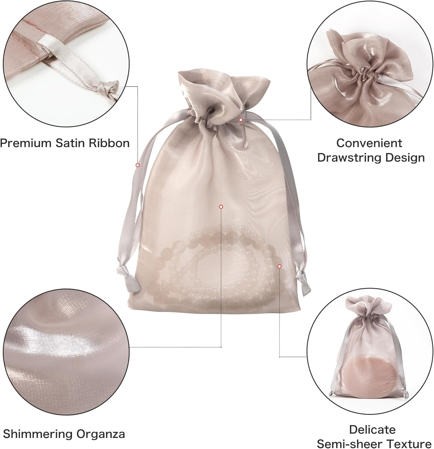 QIANF 20 Pcs Champagne Small Organza Bags 4X6 inch for Wedding Favors with Drawstring, Mini Mesh Gift Bags Jewelry Pouch for Candy Bridal Shower Party Favor Baby Shower Christmas