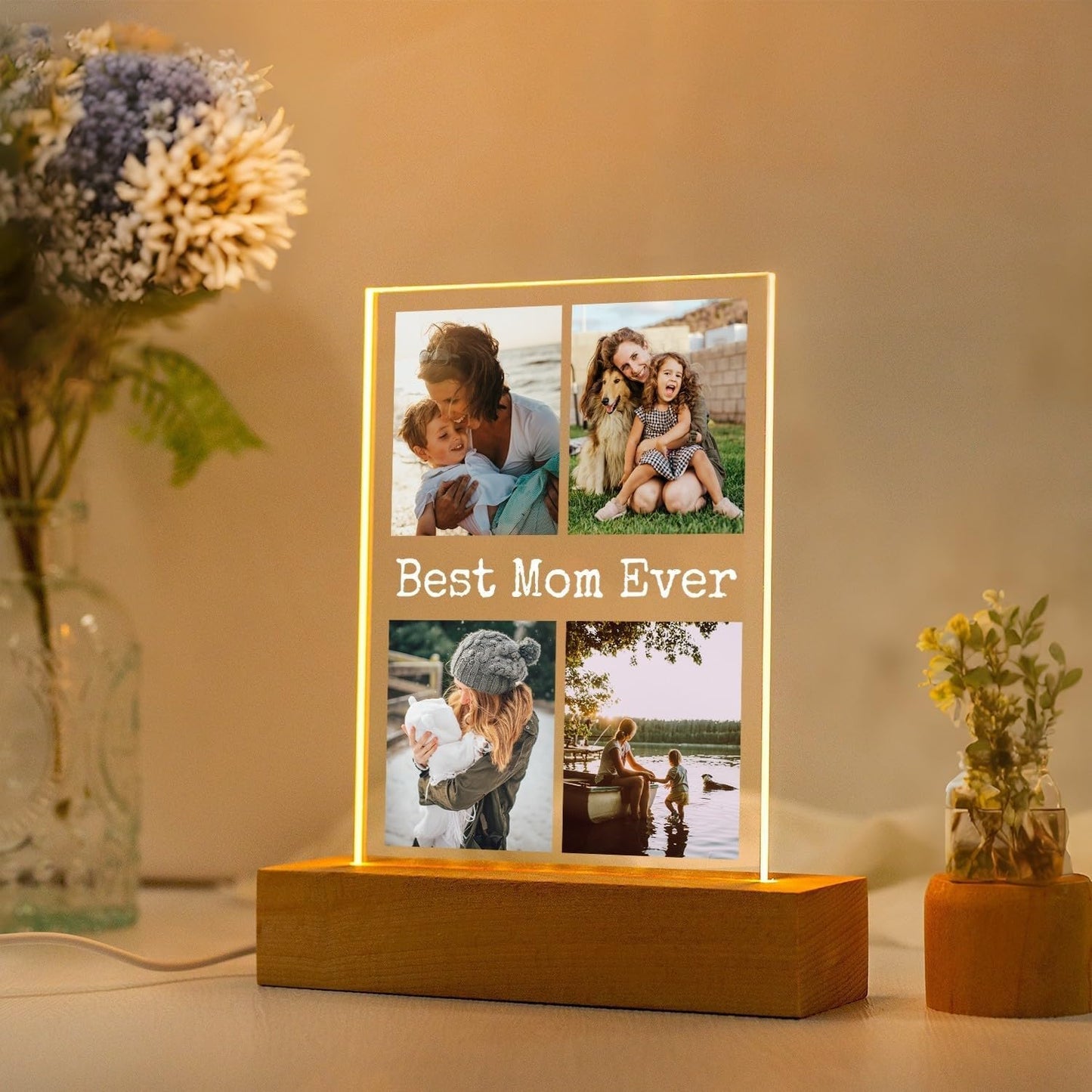 Custom Picture Frames with Photo, Personalized Photo Frame with Night Light, Customized Picture Frame, Personalized Mothers Day Christmas Birthday Gifts for Mom, Baby, Kid, Family