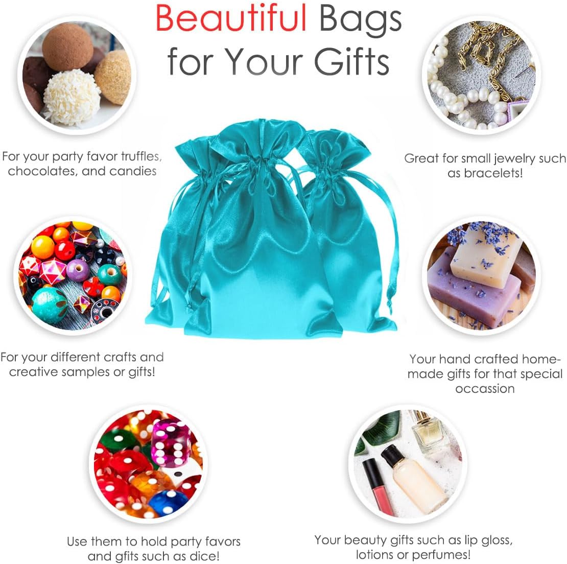 3" x 4" Teal Satin Gift Bags, Jewelry Bags, Wedding Favor Drawstring Baby Shower Christmas 50 per Pack