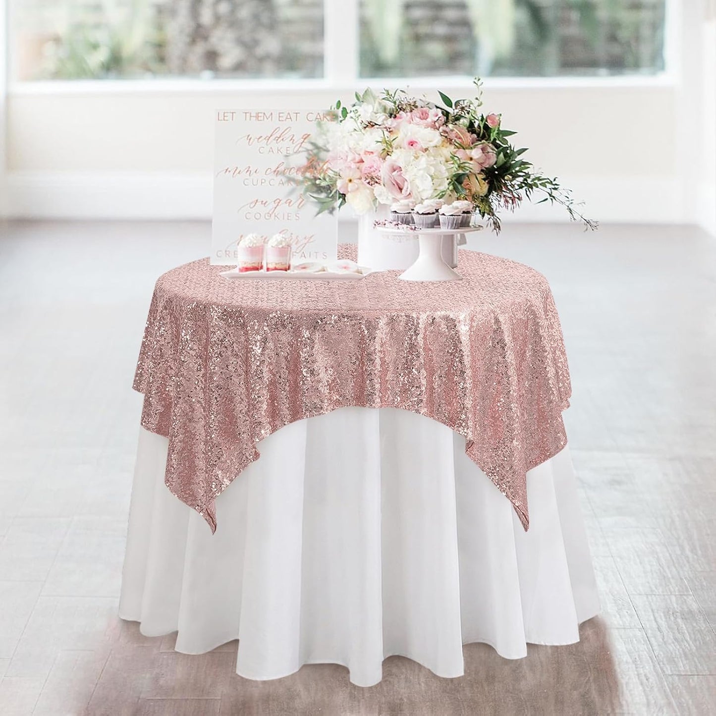 Square Rosegold Sequin Tablecloth- 50x50 inch, Seamless Sparkle and Glitter Party Table Cloth, Shiny&Elegant for Wedding Birthday Ceremony Prom Table Decorations