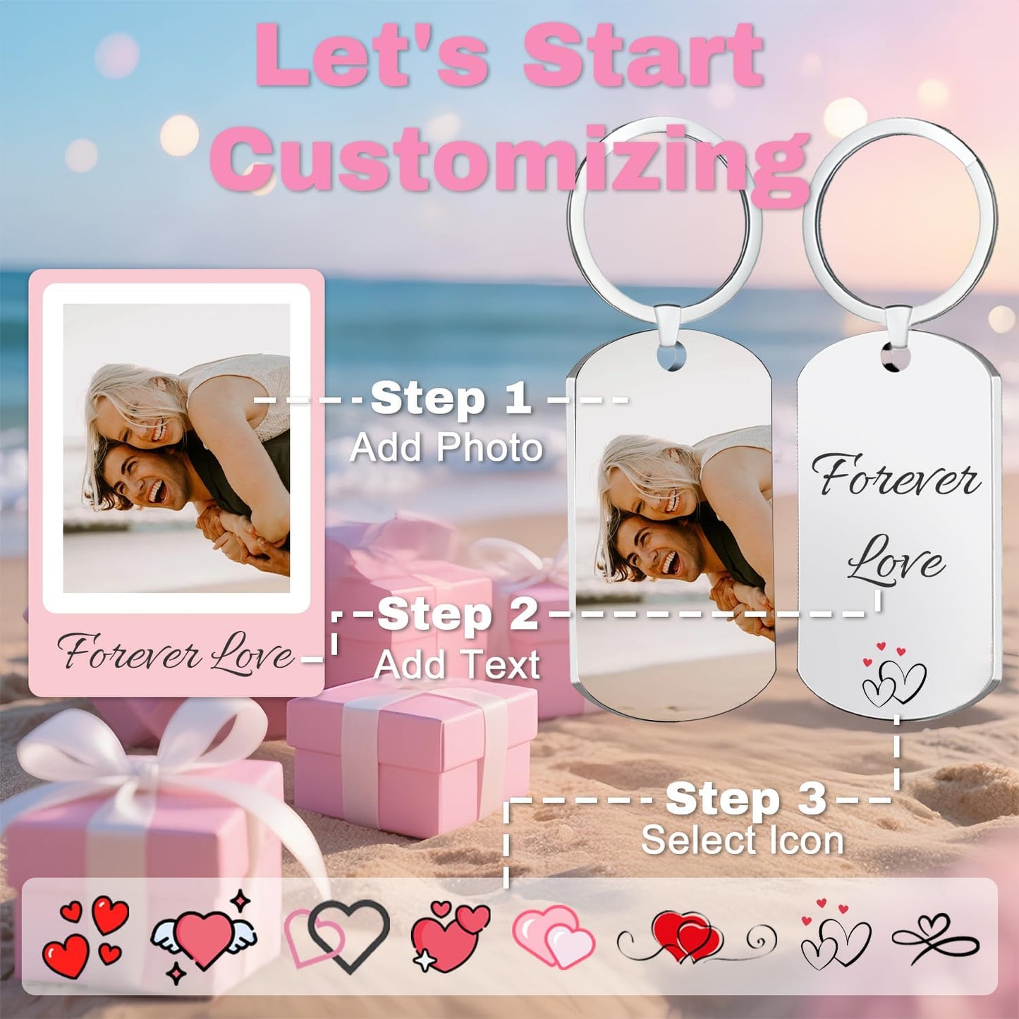 Custom Keychain with Picture, Personalized Double-sided Keychains Gifts for Boyfriend, Family, Lover