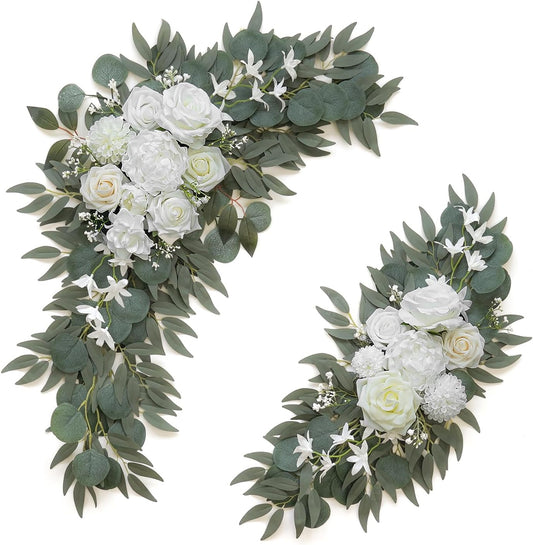 Artificial Flower Swag Set of 2 for Wedding Welcome Signs Floral Decorations, White Wedding Arch Flowers for Wedding Ceremony