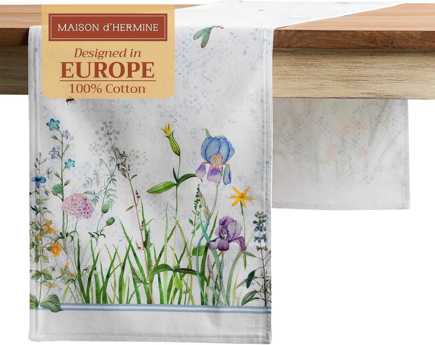 Maison d' Hermine Table Runner 100% Cotton Double Layer Table Runners 72 inches Long Decorative for Home Kitchen Dining Party Wedding Bridal Shower Spring Summer (Fleurs De Mai, 14.50" x 72")