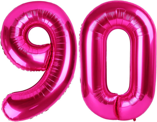 40 Inch Big Hot Pink 90 Balloon Number, Jumbo Giant Happy 90 Birthday Party Decorations, Large Mylar Foil Anniversary Birthday Party Engagement Decorations