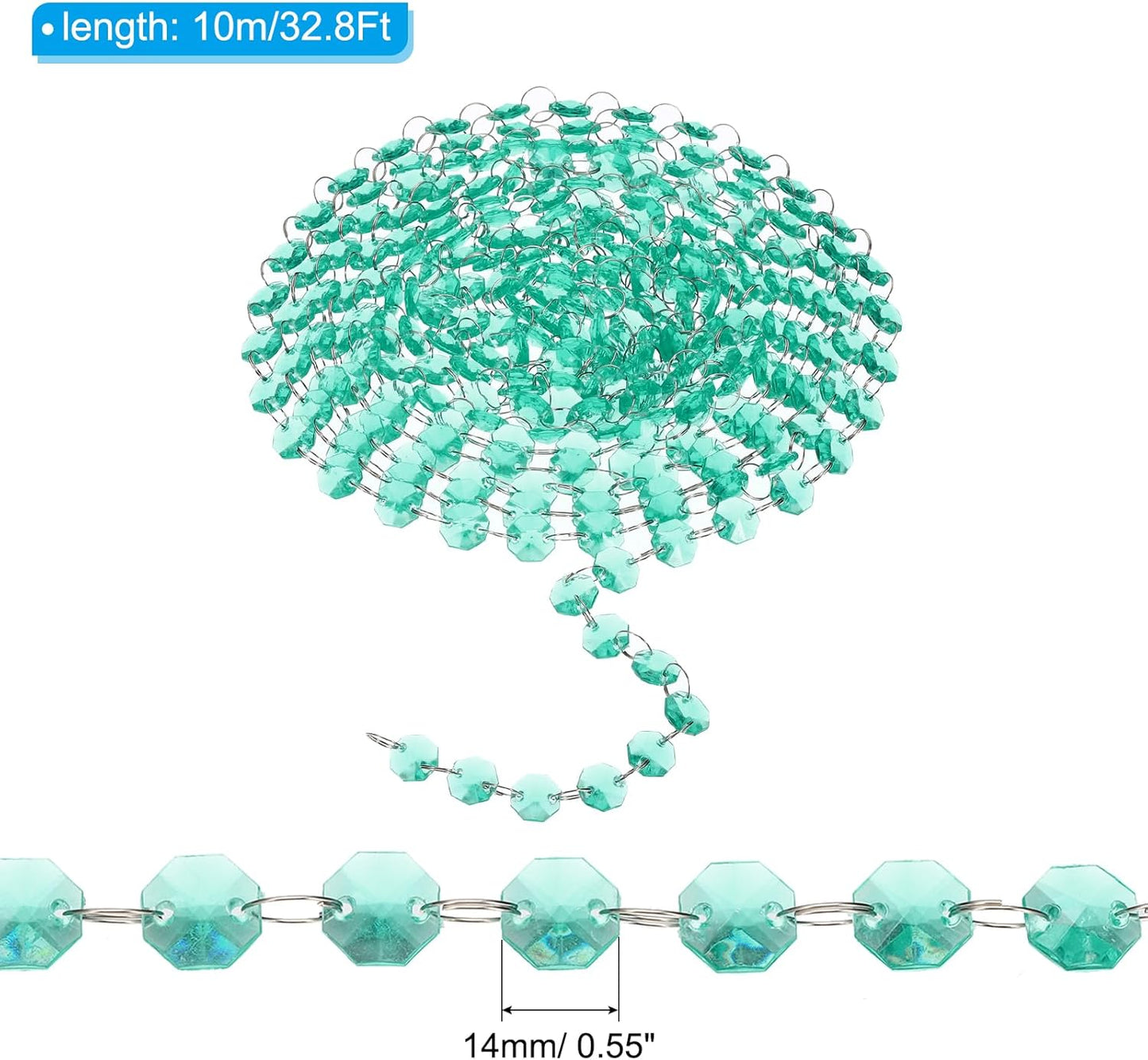 PATIKIL 14 mm Crystal Garland Strands, 32.8 Ft Acrylic Octagon Chandelier Bead Chains String for DIY Craft Wedding Party Home Decorative Jewelry Making, Blue