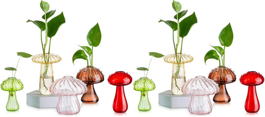 Glasseam Mushroom Planter Propagation Vase, Set of 10 Glass Terrariums for Plants, Cute Hydroponic Small Planter, Colored Propagate Station, Decorative Bud Vases for Flowers, Unique Gifts for Women