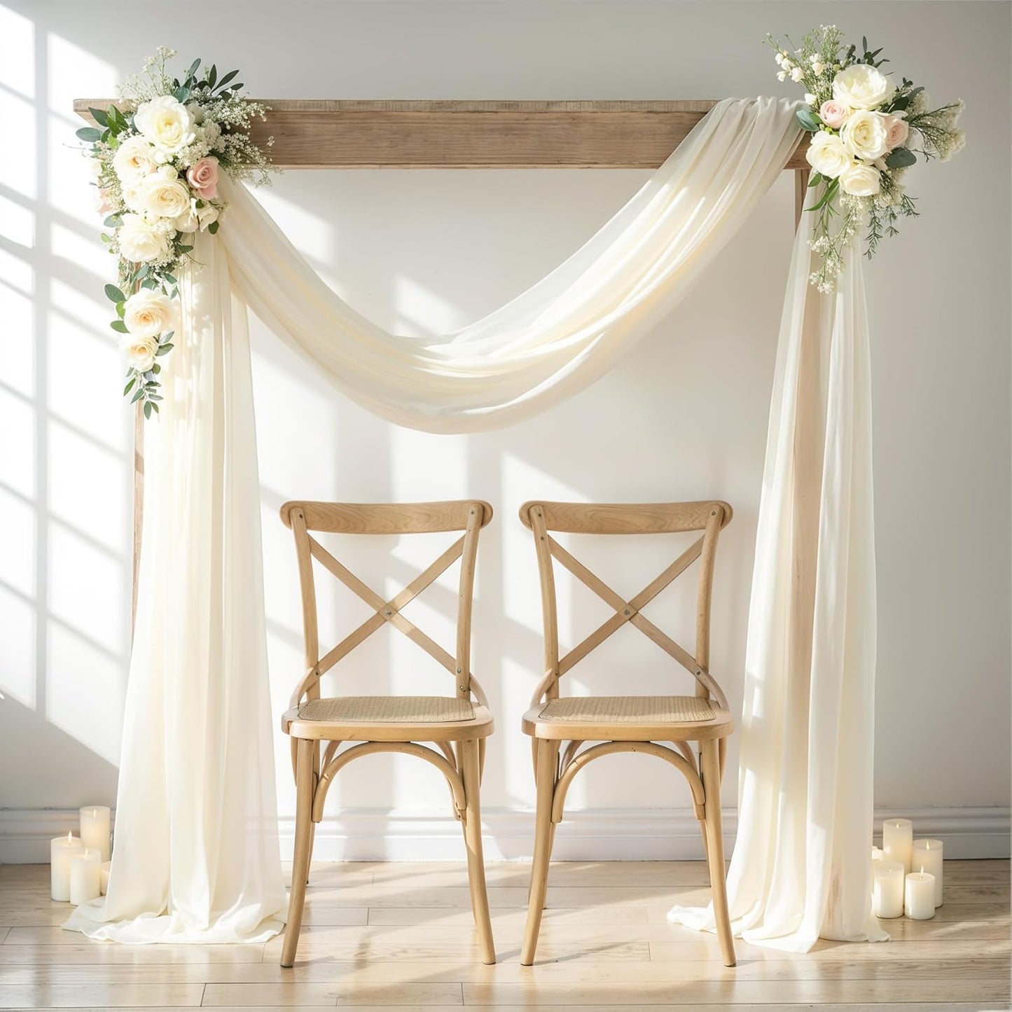 Wedding Arch Draping Fabric, 2 Panels 28" x 19Ft Ivory Wedding Arch Drapes Sheer Backdrop Curtain for Wedding Ceremony Party Ceiling Decor