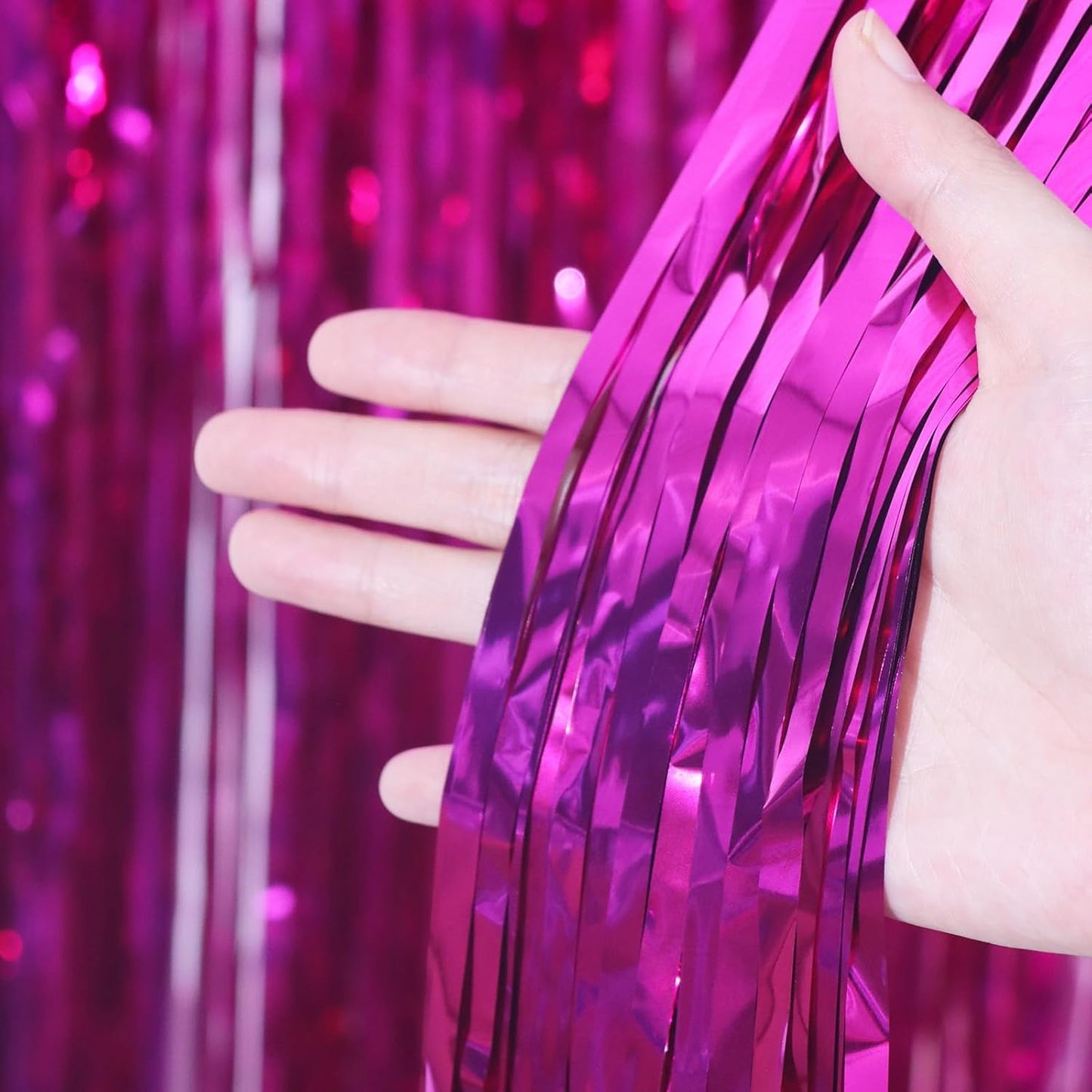 3 Pack 3.3x8.2 Feet Pink Foil Fringe Backdrop Curtains, Tinsel Streamers Birthday Party Decorations, Fringe Backdrop for Graduation, Baby Shower, Gender Reveal, Disco Party