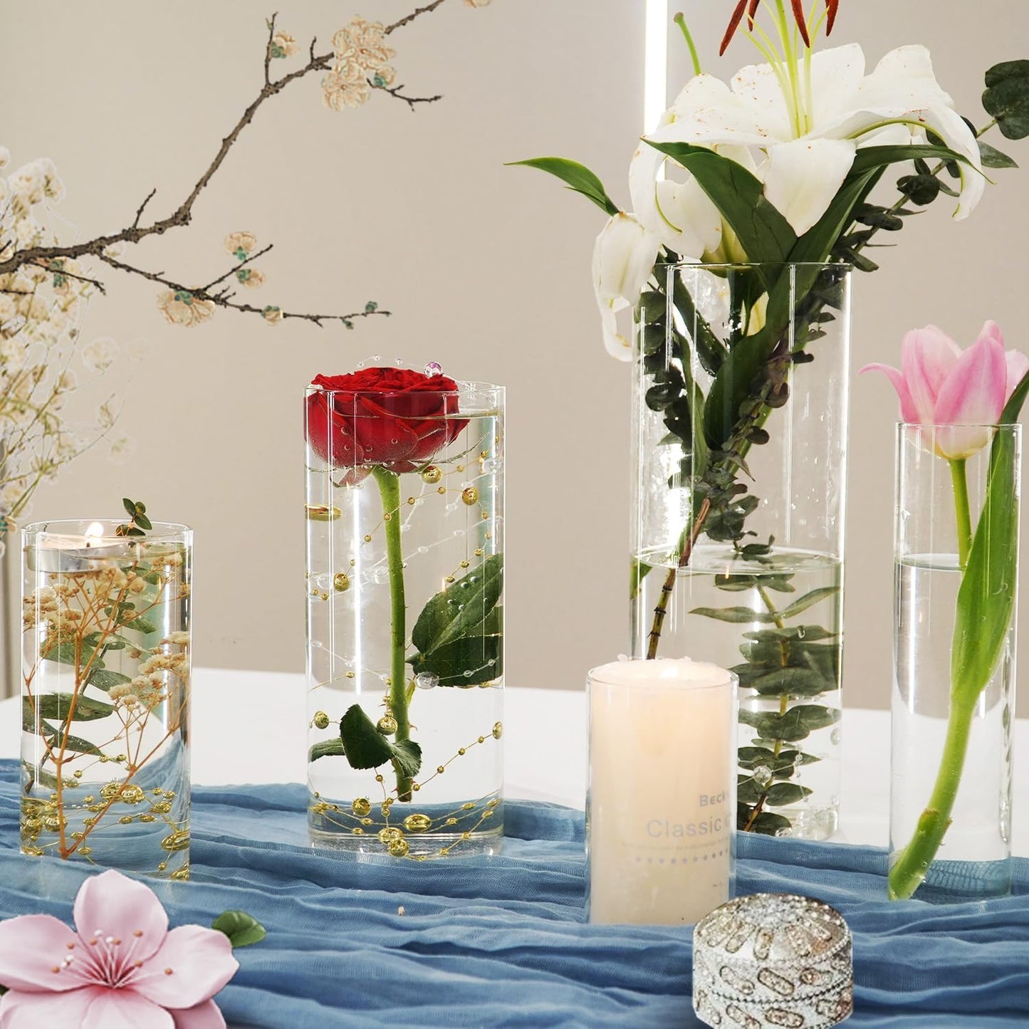 30pcs 11.8Inch Large Size Glass Vase Cylinder for Centerpieces Small Flower Glass Clear Home Decor Centerpiece Table Flower Vase Decorations for Wedding＆Holiday 6,7.9,10,10,11.8Inch Tall