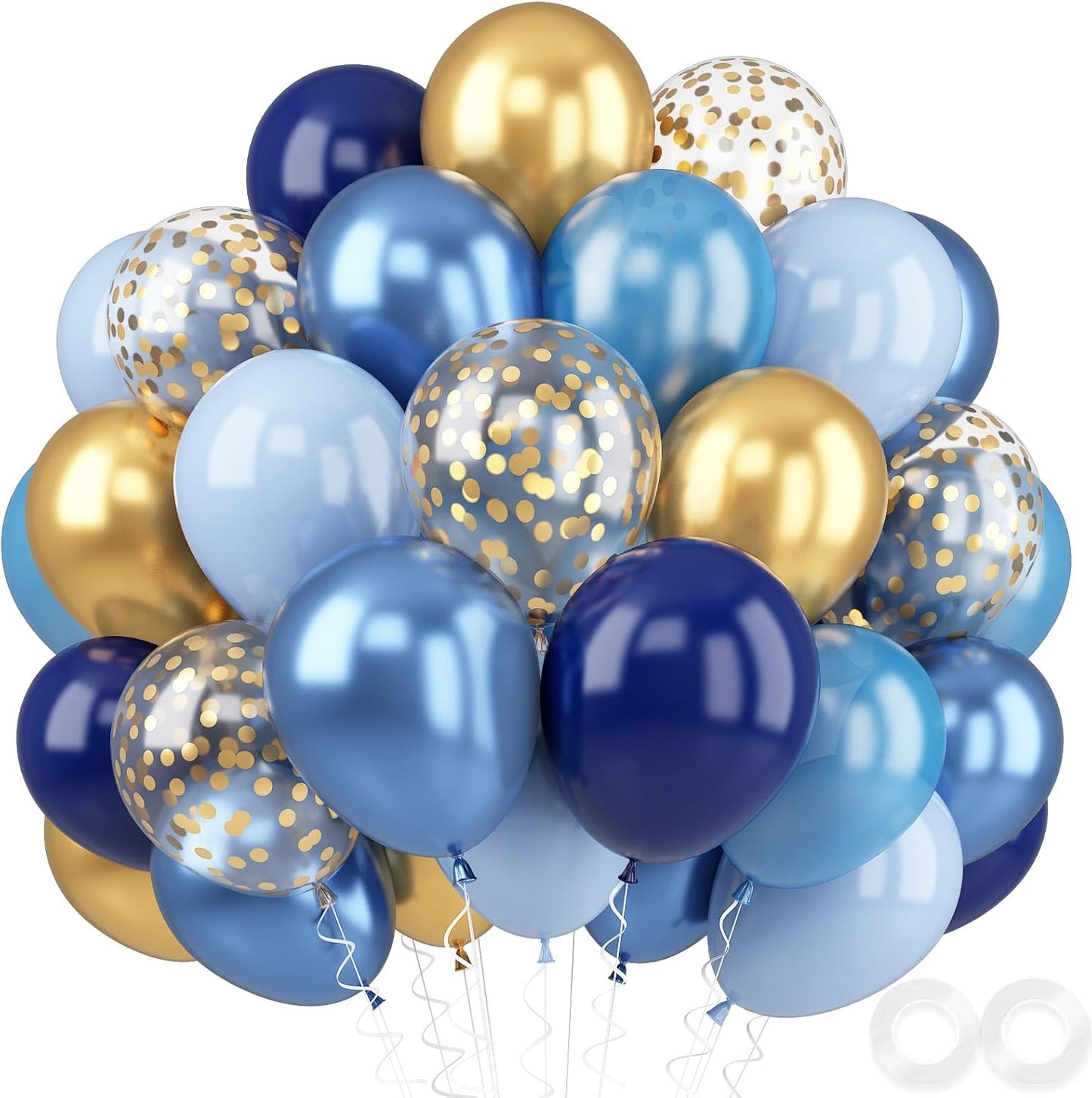 Metallic Chrome Blue Gold Balloons - 52 PCS 12 Inch Latex Balloons with Gold Confetti for Birthday Party Decorations