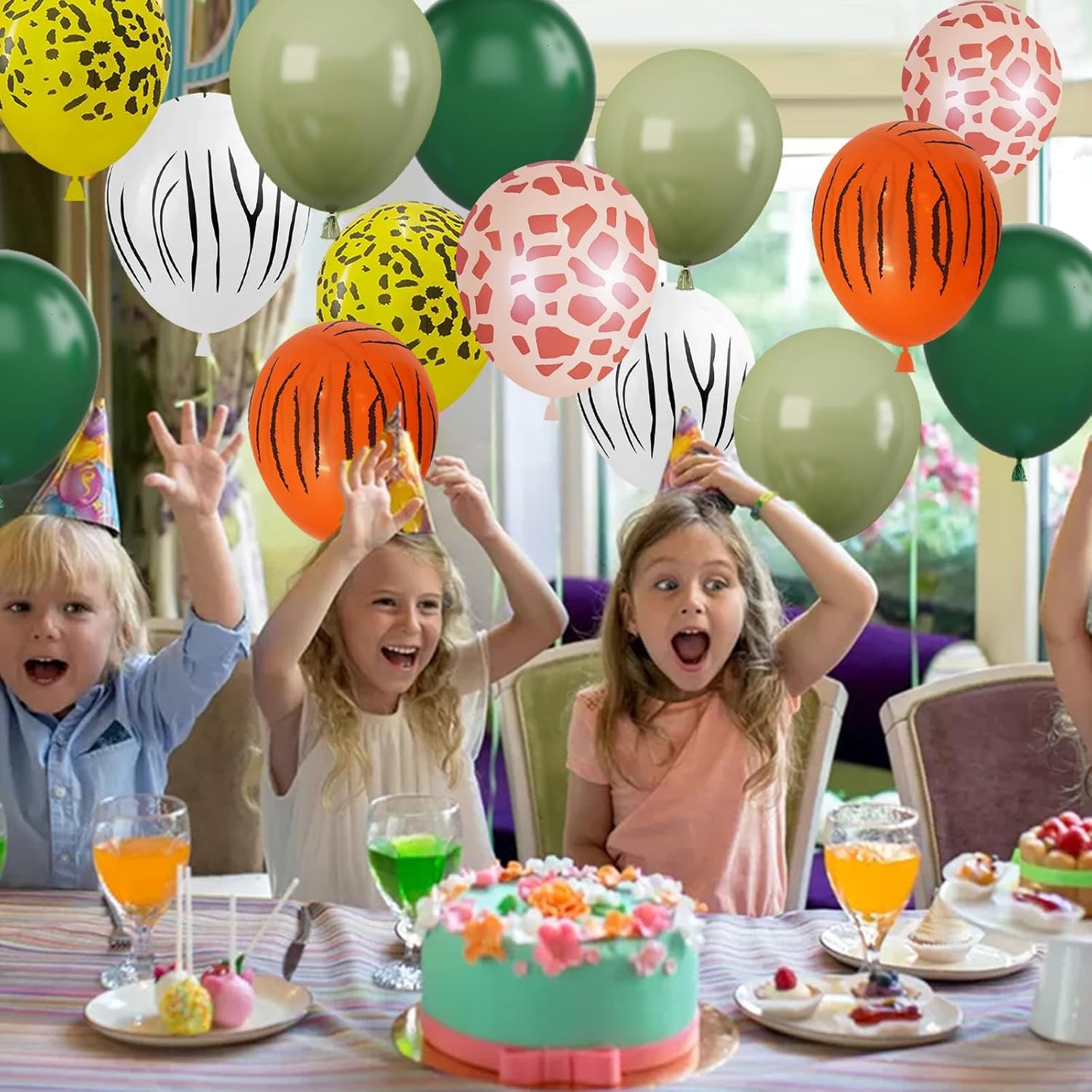 Sage Green & Olive Green Animal Print Safari Balloons - 12 Inch (4 Kinds) for Jungle Safari Theme Party Supplies