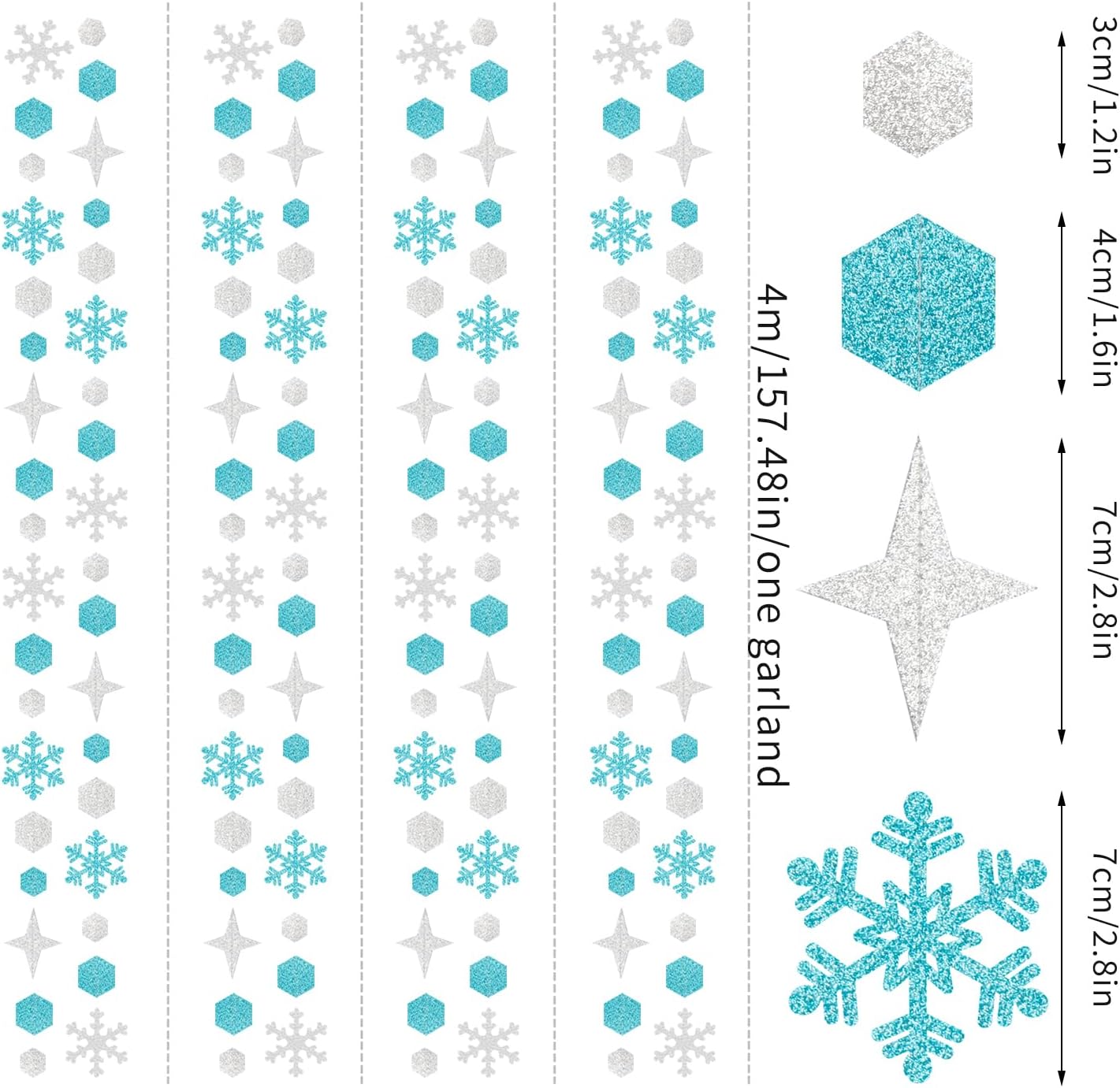 Snowflake-Snow Teal-Silver Christmas Party-Decorations Streamers - 52Ft White Winter Wonderland Frozen Hanging Paper Garland Banner,Birthday Wedding Baby Bridal Shower New Year Supplies Decor Hugtmr