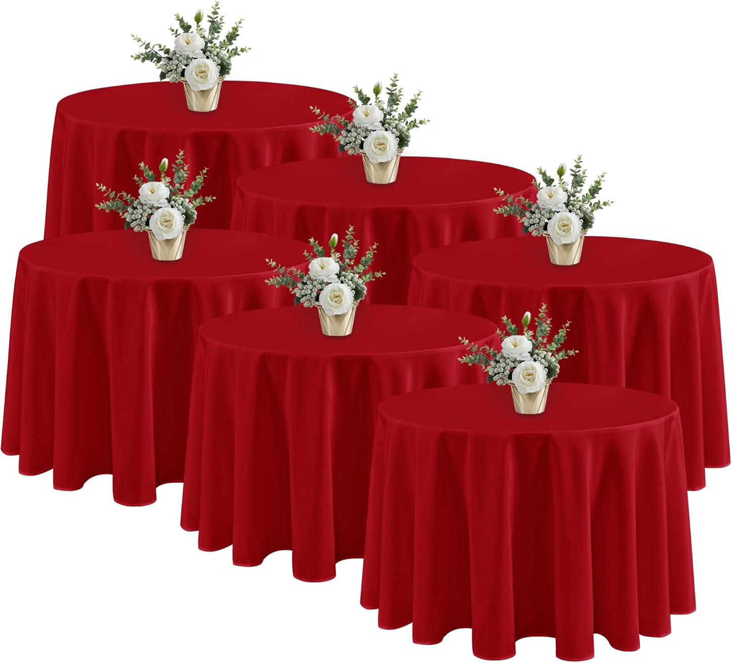 Fitable 6 Pack Red Round Tablecloths - 120 Inches in Diameter - Stain Resistant and Washable Table Clothes, Polyester Fabric Table Covers for Wedding, Party, Banquet, Formal Events