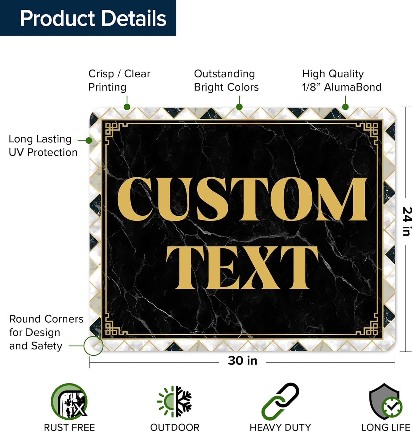 Custom Sign, Custom Street Sign, 11 Font Colors, 13 Font Styles, 4 Hole Options, 22 Sizes, 24x30 Inches, Rust Free DiBound, Fade Resistant, Made in USA by My Sign Center (Marble Tile)