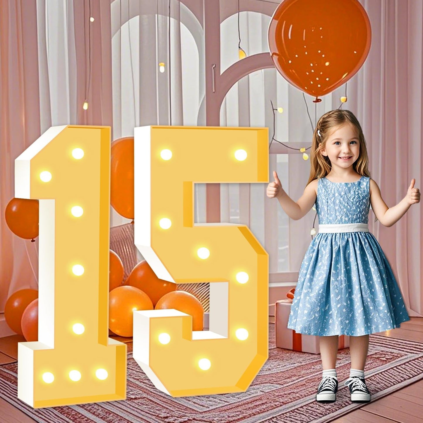 3FT Marquee Numbers 15, Large Light Up Numbers 15th Birthday Decorations for Girls Boys, Cardboard Numbers for Women Men Anniversary Party Decor Backdrop, DIY Foam Board Mosaic Number Sign