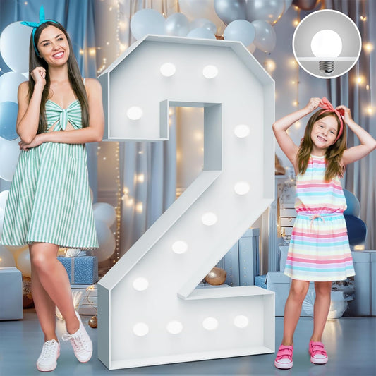 4FT Marquee Light Up Numbers - Cool White Lights Up Number 2 with Fixed Water Bag, Party Decoration Large Marquee Light Up Numbers can Be Used for Wedding Decoration, Birthday Party Deco