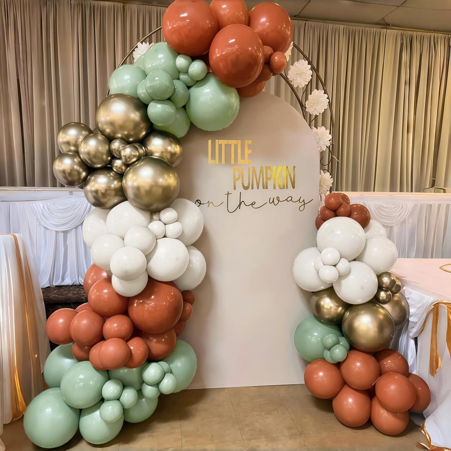 Fall Balloons Set, 12 Inch Thanksgiving Balloons, Retro Burnt Terracotta Rust Orange Dusty Sage Mint Green White Metallic Gold Latex Balloon for Thanksgiving Autumn Harvest Fall Birthday Decorations