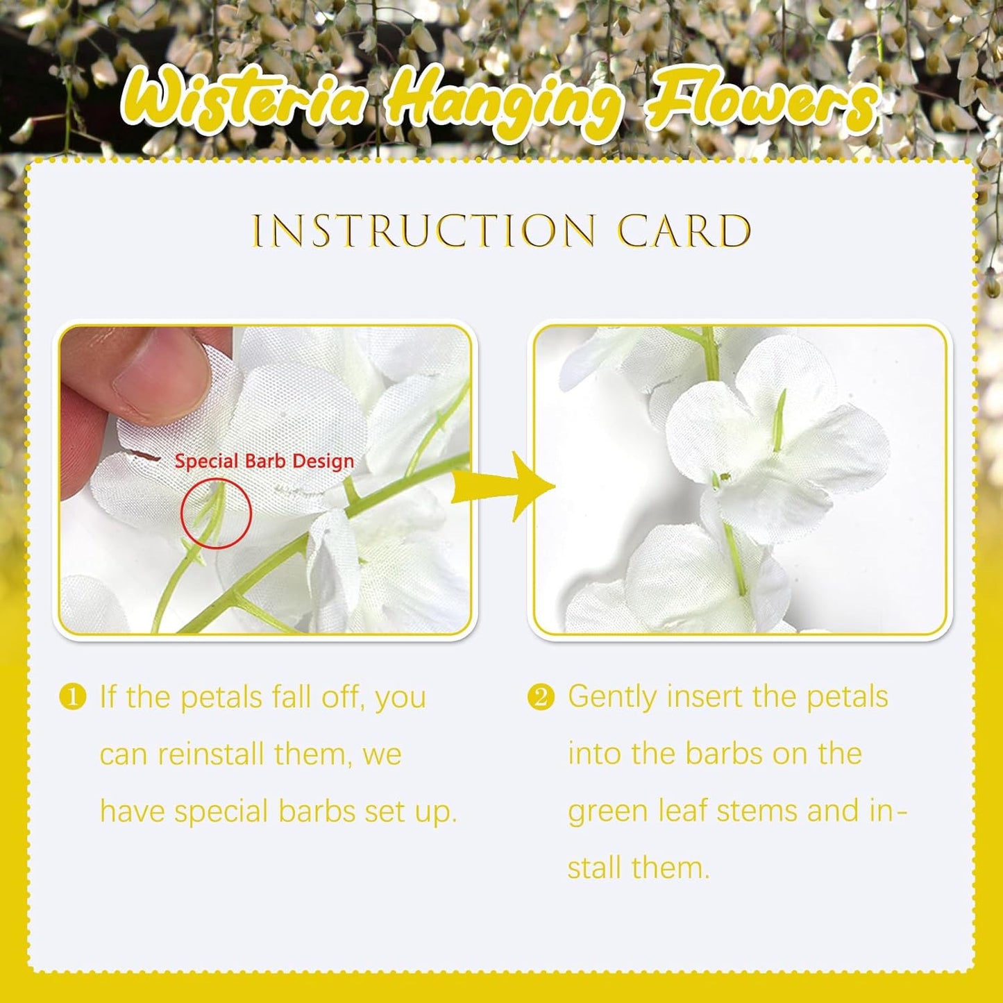 5 Pack Yellow Wisteria Hanging Flowers, 3.44 Ft Fake Hanging Flowers, Artificial Wisteria Garland Vines for Wedding Room Backdrop Outdoor Patio Garden Decoration