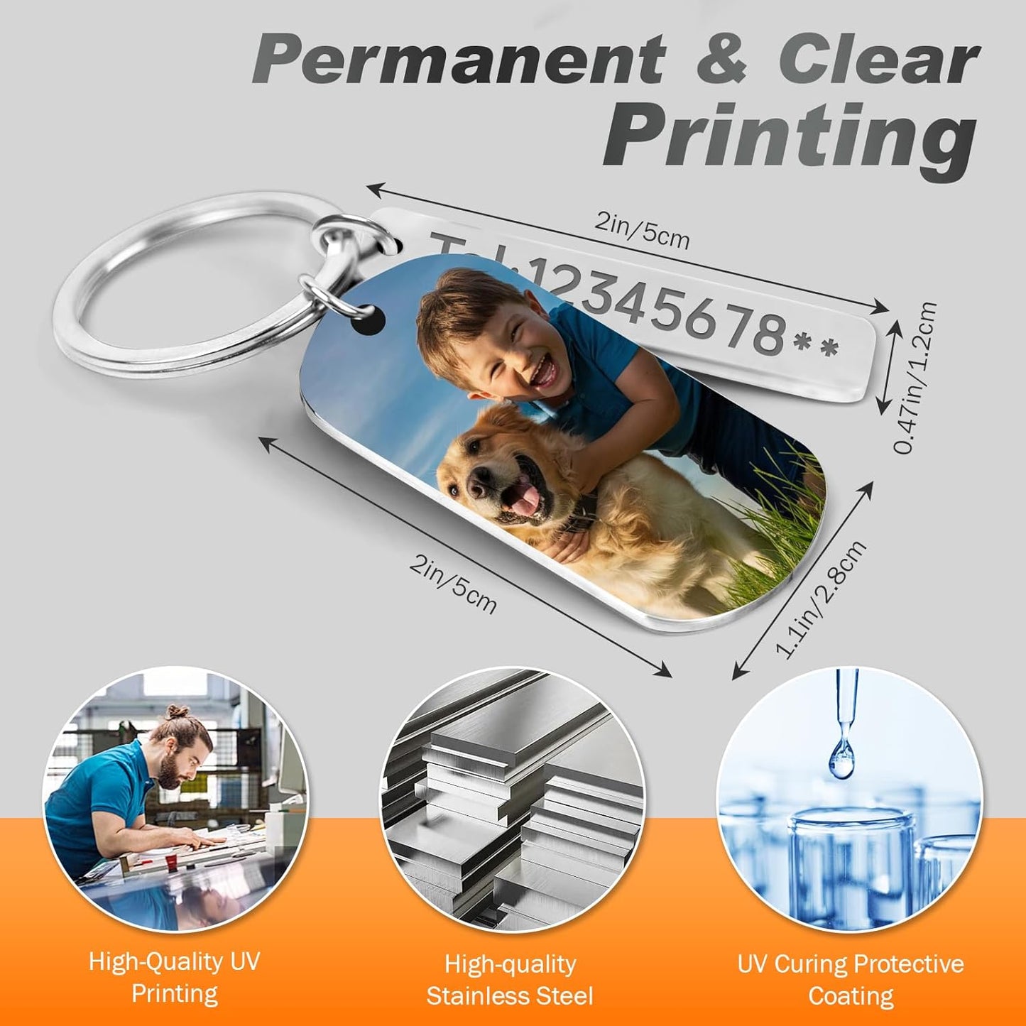 Custom Keychain with Picture, Personalized Photo Keychain with LOGO Text, Customized Gifts for Boyfriend Couple
