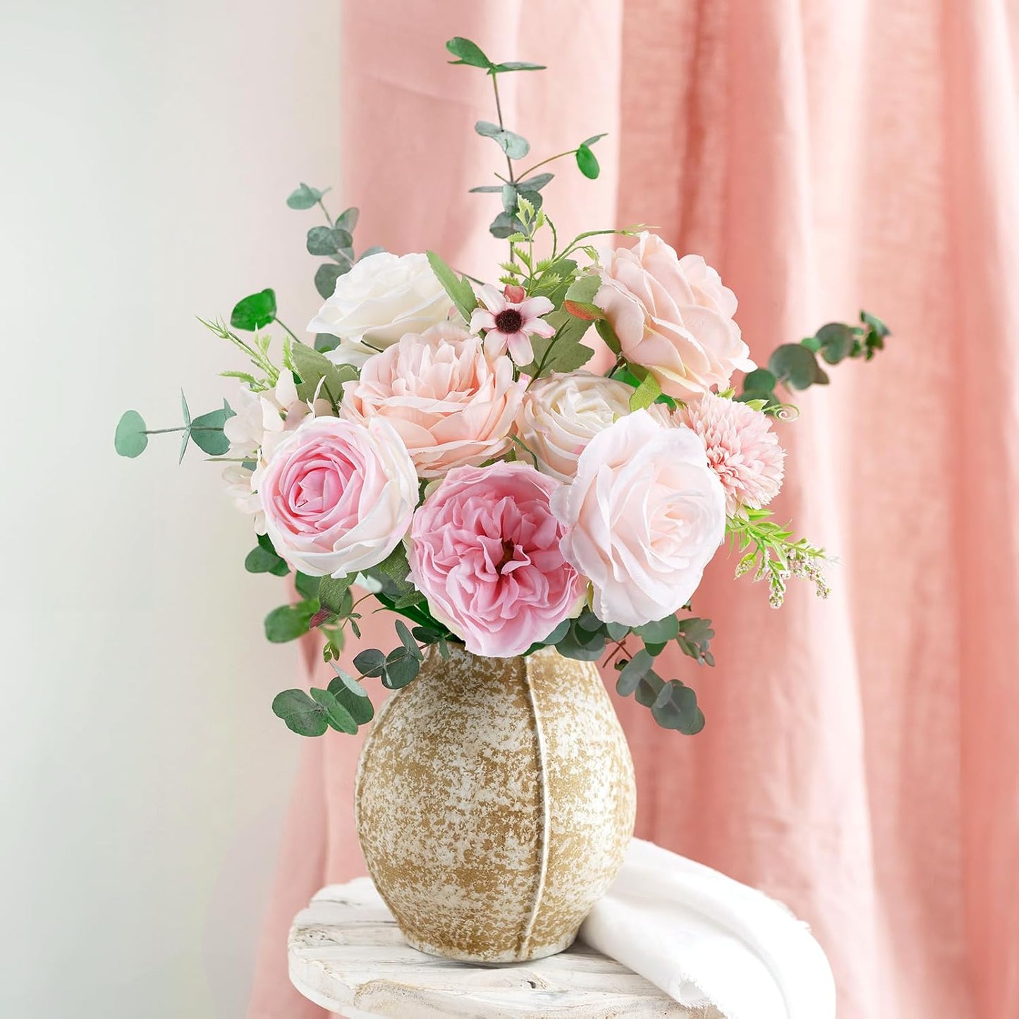 AmyHomie Blush Pink Artificial Flowers Combo Silk Rose Fake Flowers w/Stem for DIY Wedding Bouquets Centerpieces Arrangements Table Fall Decor Party Bridal Baby Shower Home Decorations