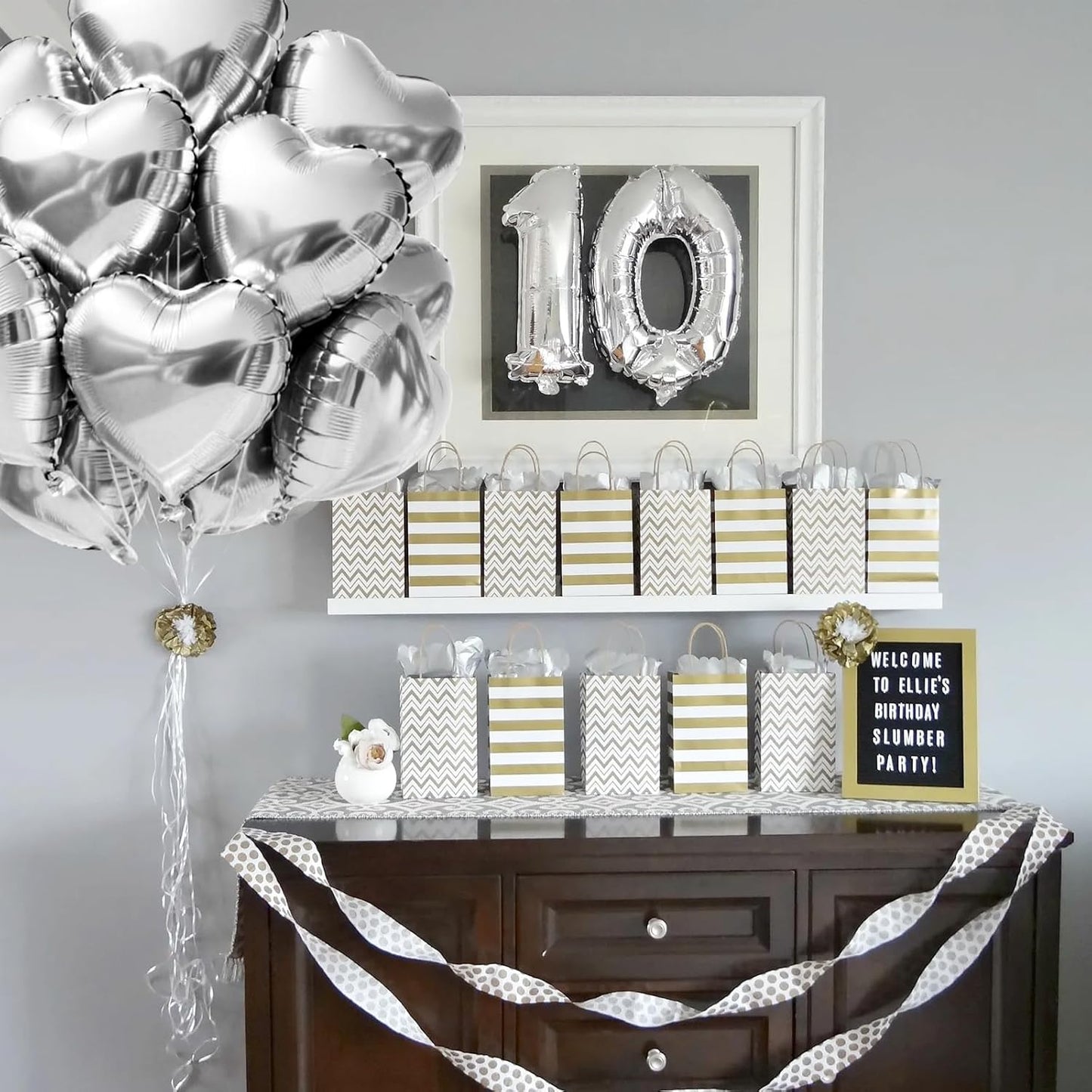 TONIFUL 15Pcs 18 Inch Silver Heart Balloons Silver Heart Shape Foil Mylar Balloons Decoration for Birthday Valentine's Day Wedding Bridal Shower Anniversary Engagement Party Supplies