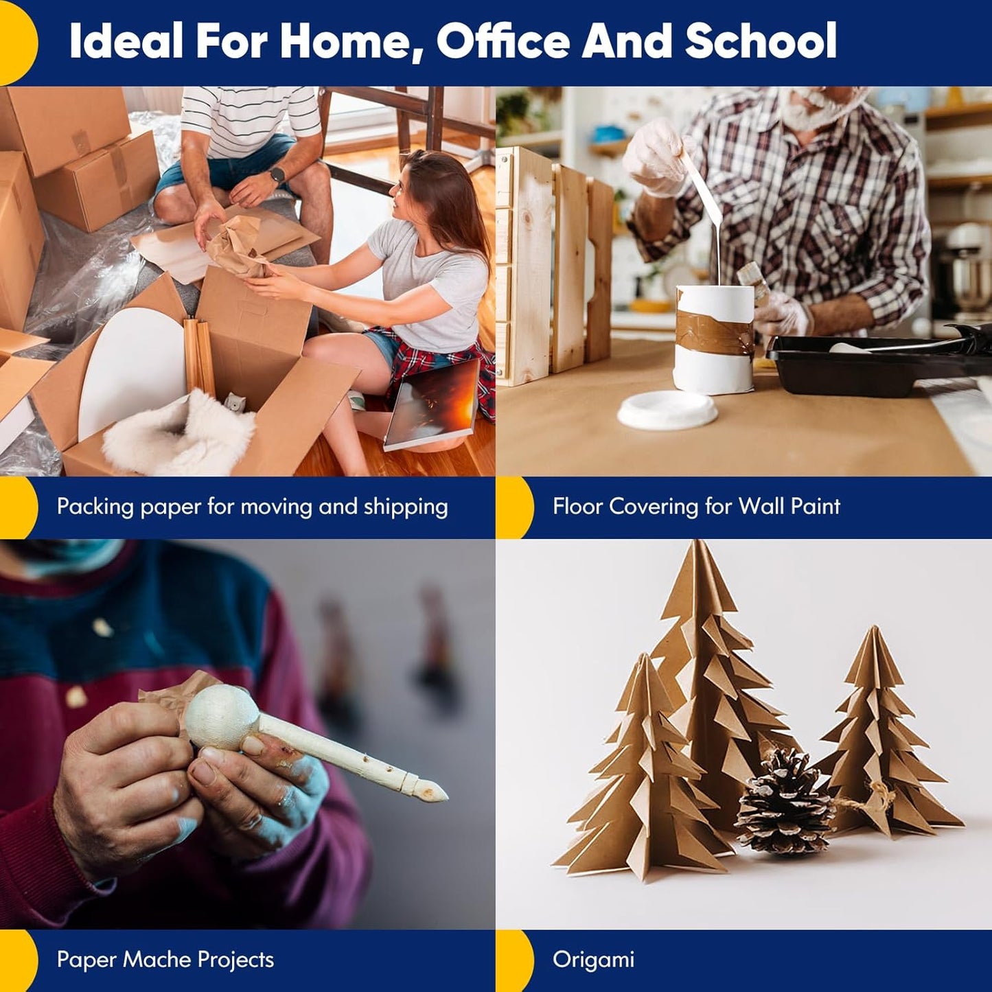 Vanhench 17.5" x 3600" (300') Brown Kraft Paper Roll, Color Art Kraft Craft Paper for Bouquet Flower Birthday Wrapping Crafts Packing, Poster Bulletin Board Paper Floor Covering Table Runner