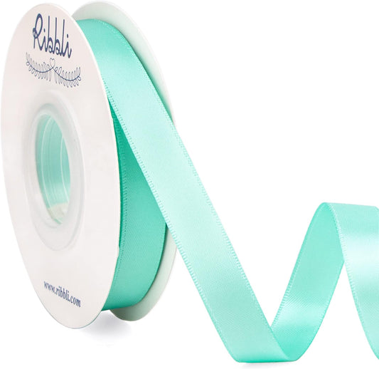 Ribbli Aqua Blue Double Faced Satin Ribbon,1/2” x Continuous 25 Yards,Use for Bows Bouquet,Gift Wrapping,Wedding Decorating