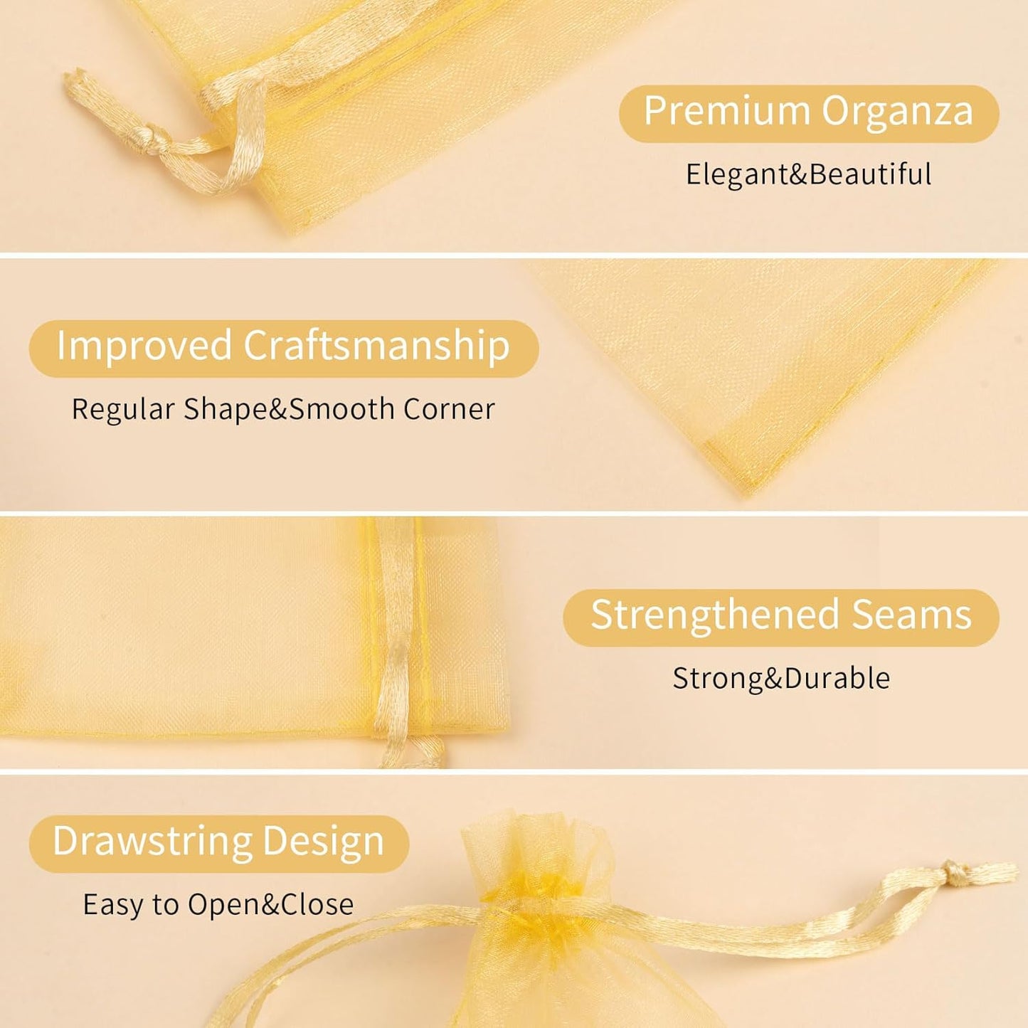 Organza Bags 6x9 Inch 50 Packs Mesh Gift Bags Mesh Bags Drawstring for Party Favor Wedding Baby Shower(Gold)