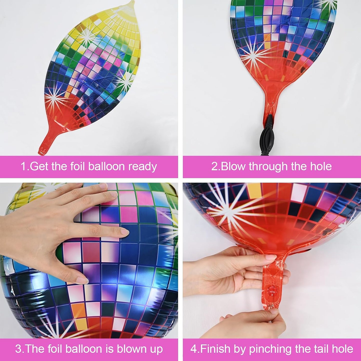 Disco Ball Balloons 4PC,Foil Disco Balloons 22 Inch 4D Round Balloon for 70s 80s 90s Birthday Bachelorette Decorations