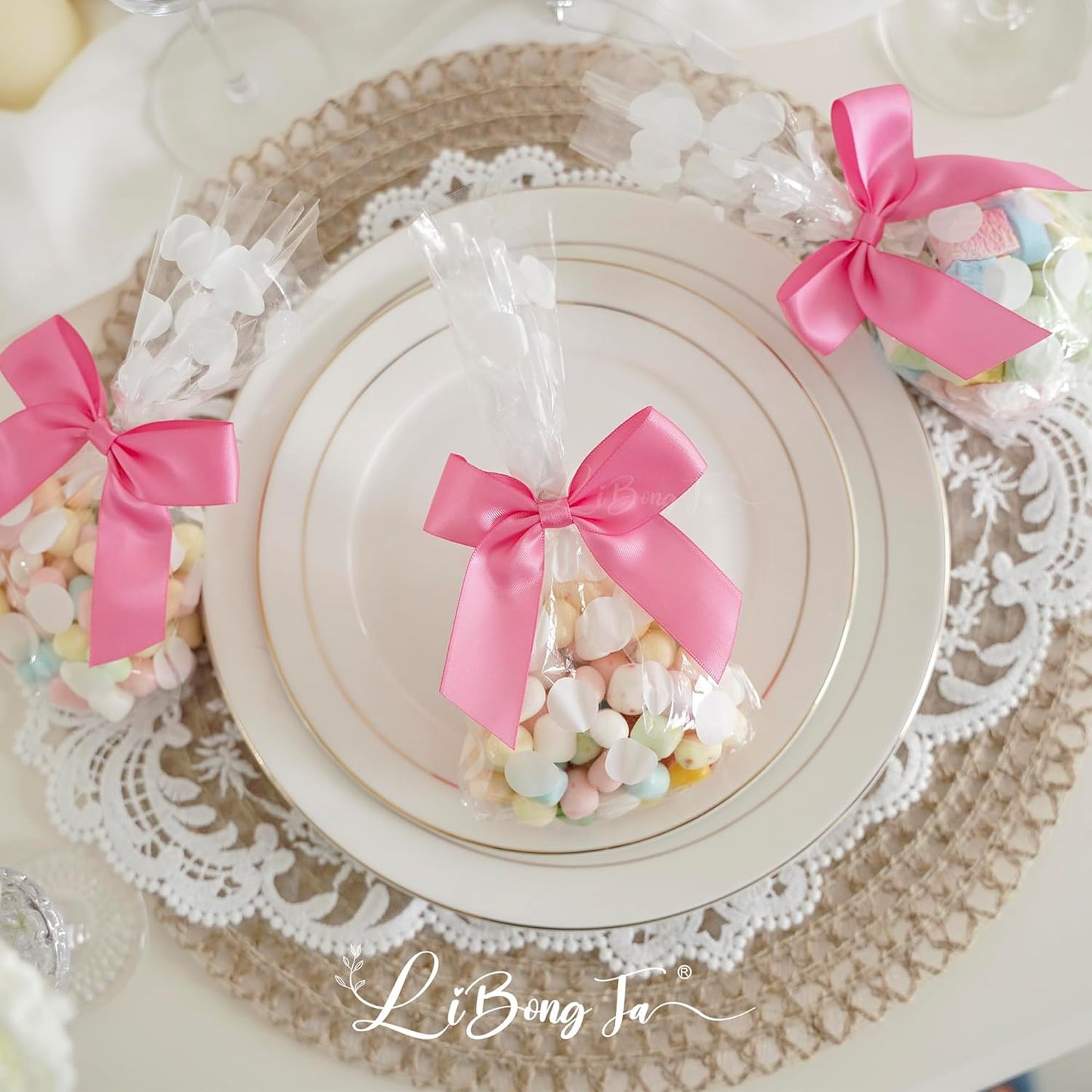 3.5" Hot Pink Bow Satin Pre-Tied Bows for Gift Wrapping, Small Bows for Crafts, Premade Bows, Candy Apple Bows, Twist Tie Bows for Cake Decorating, Party Favor, Wedding Decoration-36 Counts