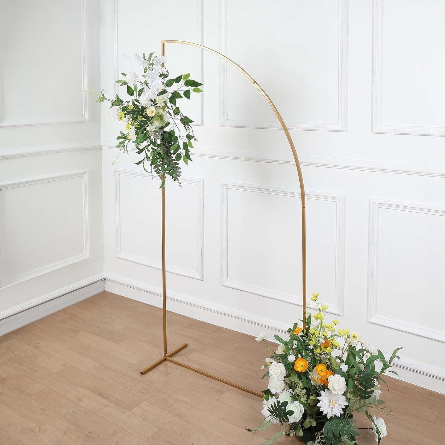Tableclothsfactory 6ft Gold Metal Wedding Arch Chiara Backdrop Stand, Half Moon Floral Frame Arbor Display