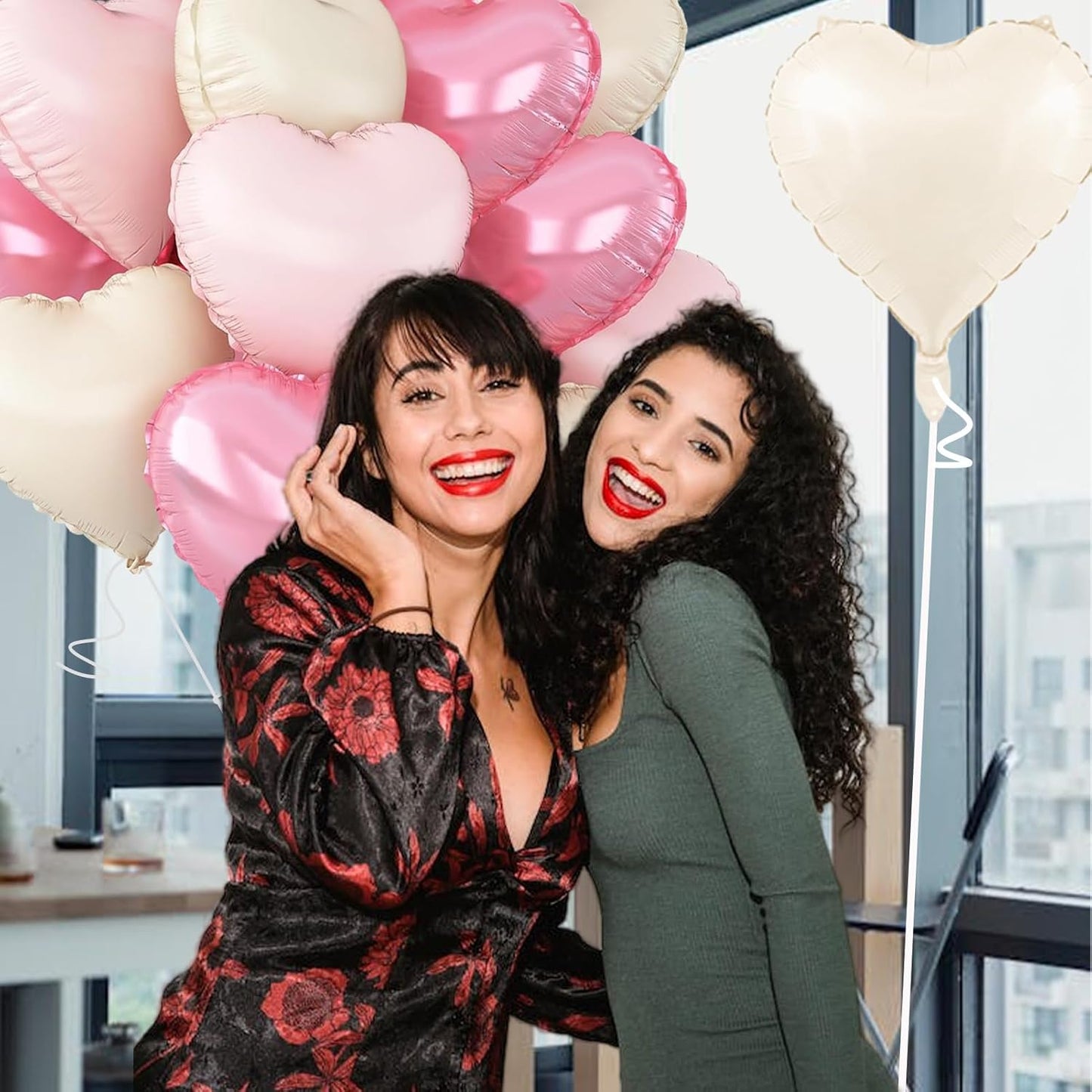 Pink Heart Balloons,18inch Bright Pink Heart Shaped Foil Balloons & Pastel White Helium Mylar Balloon for Anniversary Wedding Engagement Birthday Party Baby Shower Decorations(12Pcs)