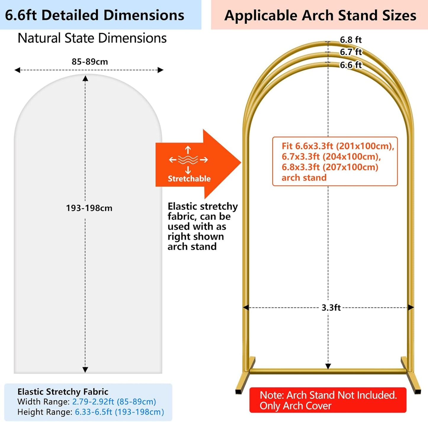 Hemmotop 6.6 ft White Arch Backdrop Cover (No Arch Stand), Spandex Arch Covers Stretchy Backdrop for Party, Wedding, Birthday, Baby Shower, Non-See Through, Reusable for Balloon Arches