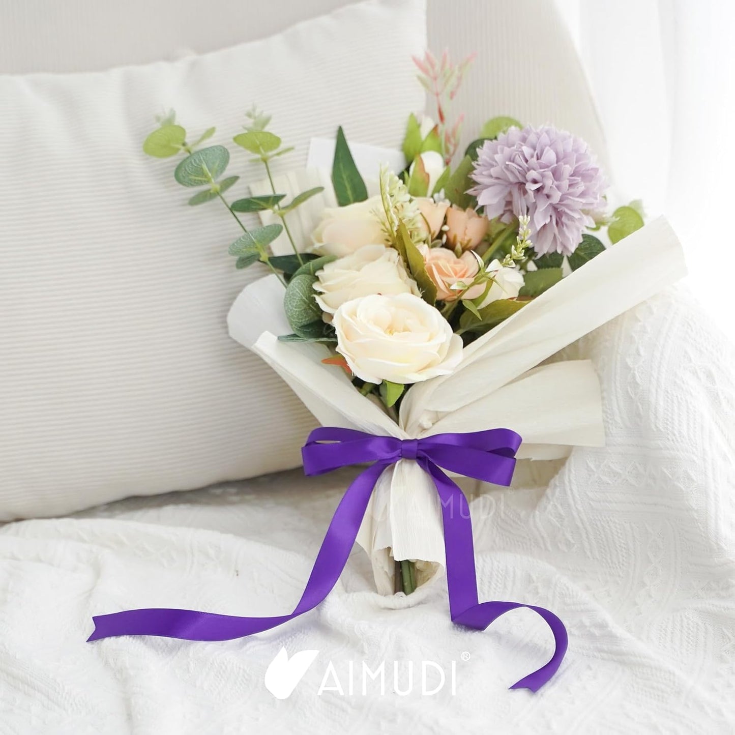 AIMUDI Purple Bows 5 × 10" Satin Bows for Gift Wrapping Twist Tie Bows Premade Ribbon Bows for Bouquets Invitations Baskets Crafts Wreaths Wedding Birthday Party Baby Shower Decorations, 36 PCs