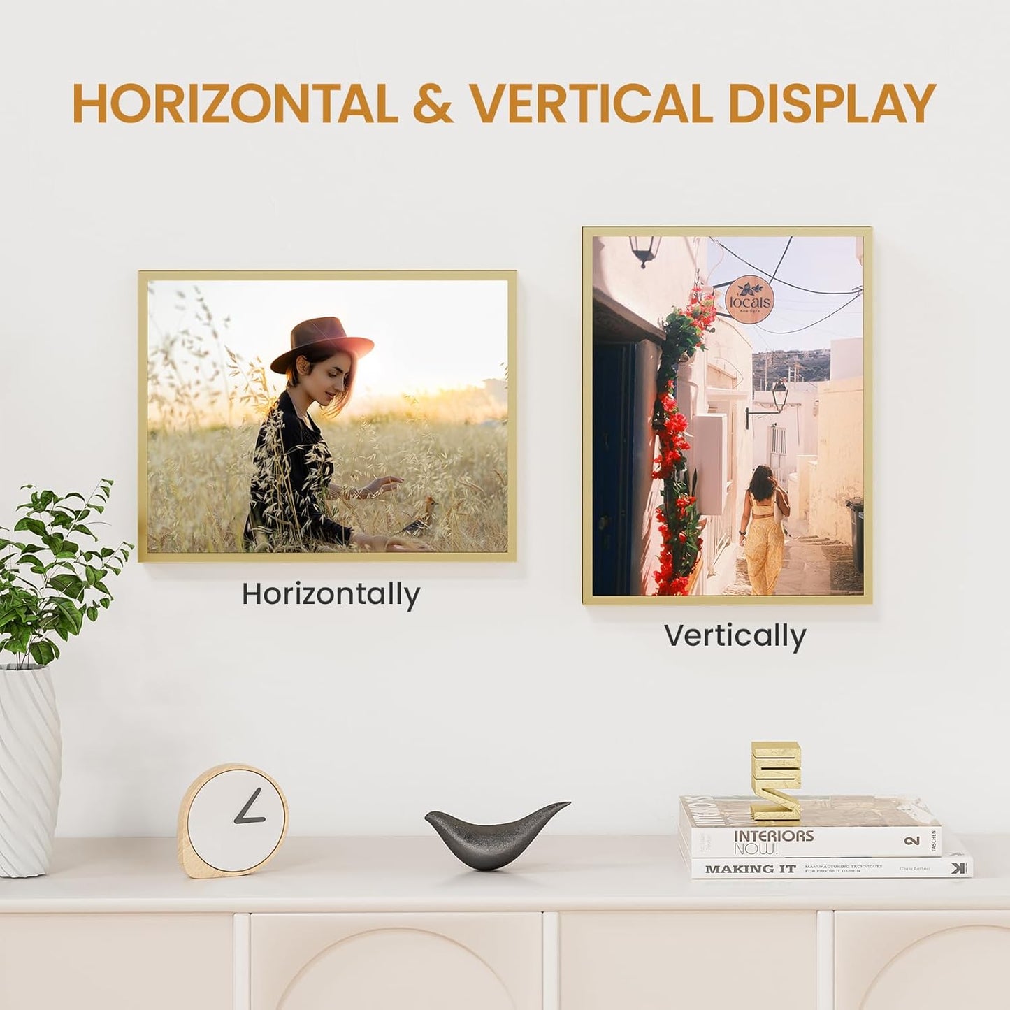 10x13 Aluminum Metal Picture Frame,Tempered Glass Gold Photo Frame 10x13 for Family Photo,Posters,Art,Document to Wall Mount Horizontally or Vertically