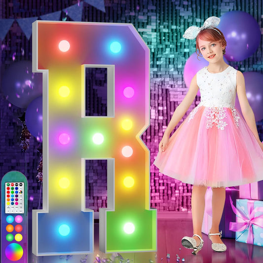 imprsv 4FT Colorful Marquee Light Up Letters R, 18 Colors Light Up Letters Alphabet Sign with Remote, Marry Me Light Up Letters, Large Letters for Birthday Engagement Anniversary Wedding Party Decor