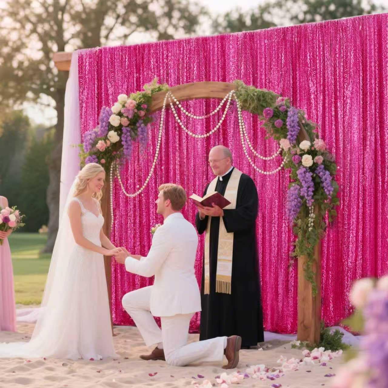 Fuchsia Sequin Backdrop Curtain 4 Pieces 2FTx8FT Glitter Photography Backdrop for Party Wedding Birthday Christmas Decorations