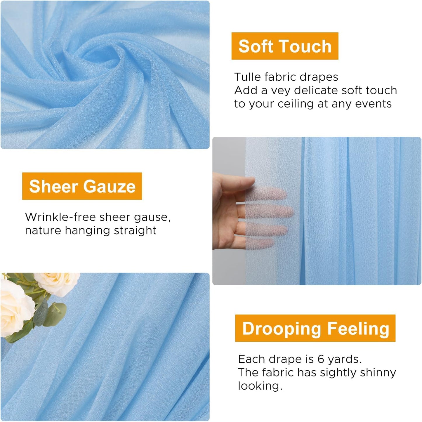 Wedding Arch Draping Fabric 2 Panels 28.7" x 20FT Dusty Blue Sheer Chiffon Backdrop Drapes for Wedding Ceremony Birthday Party Bridal Shower Outdoor Decoration