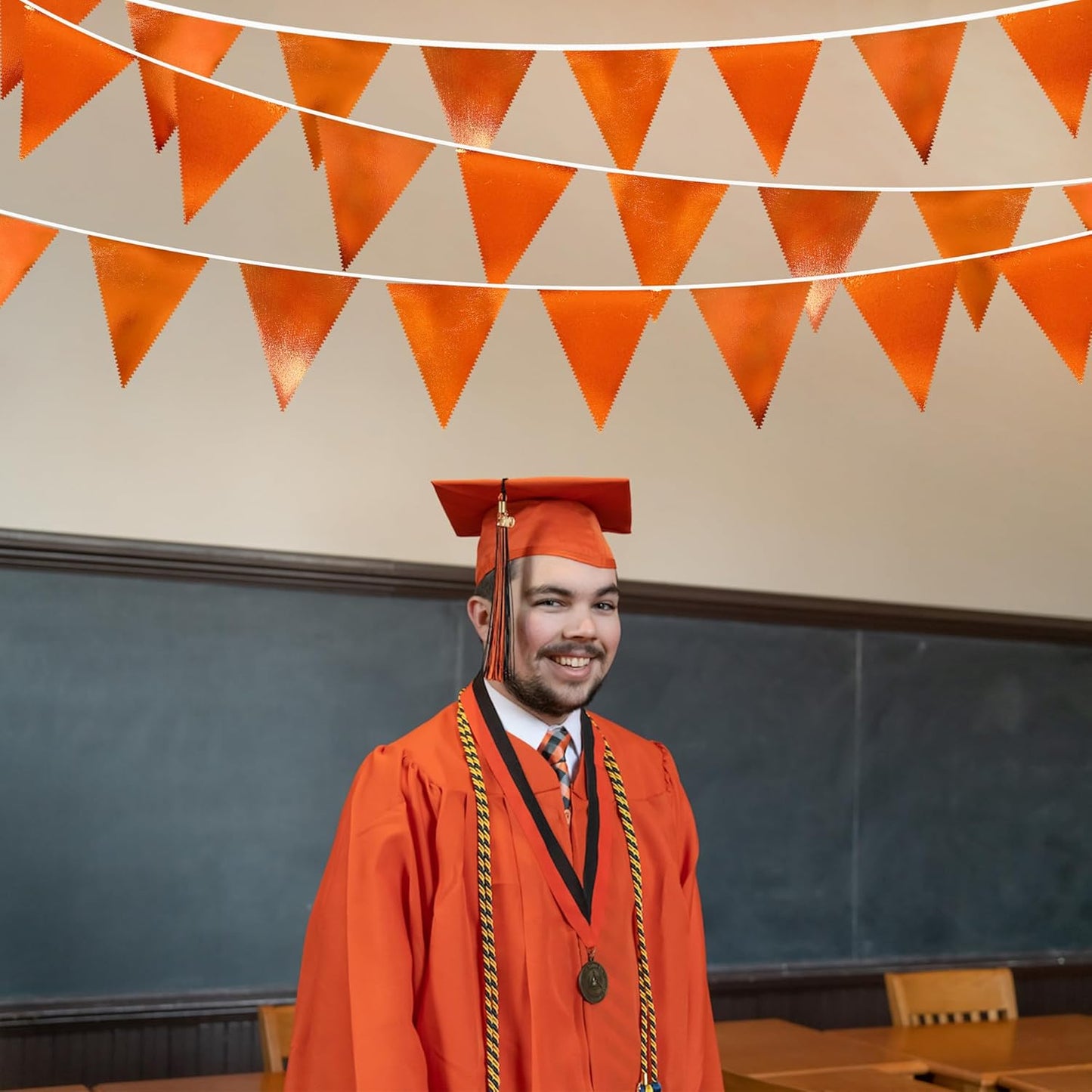 Orange Party Decorations Metallic Fabric Triangle Pennant Banner Flag Bunting Garland for Fall Autumn Thanksgiving Graduation Birthday Wedding Bridal Shower Baby Shower Anniversary Party Supplies