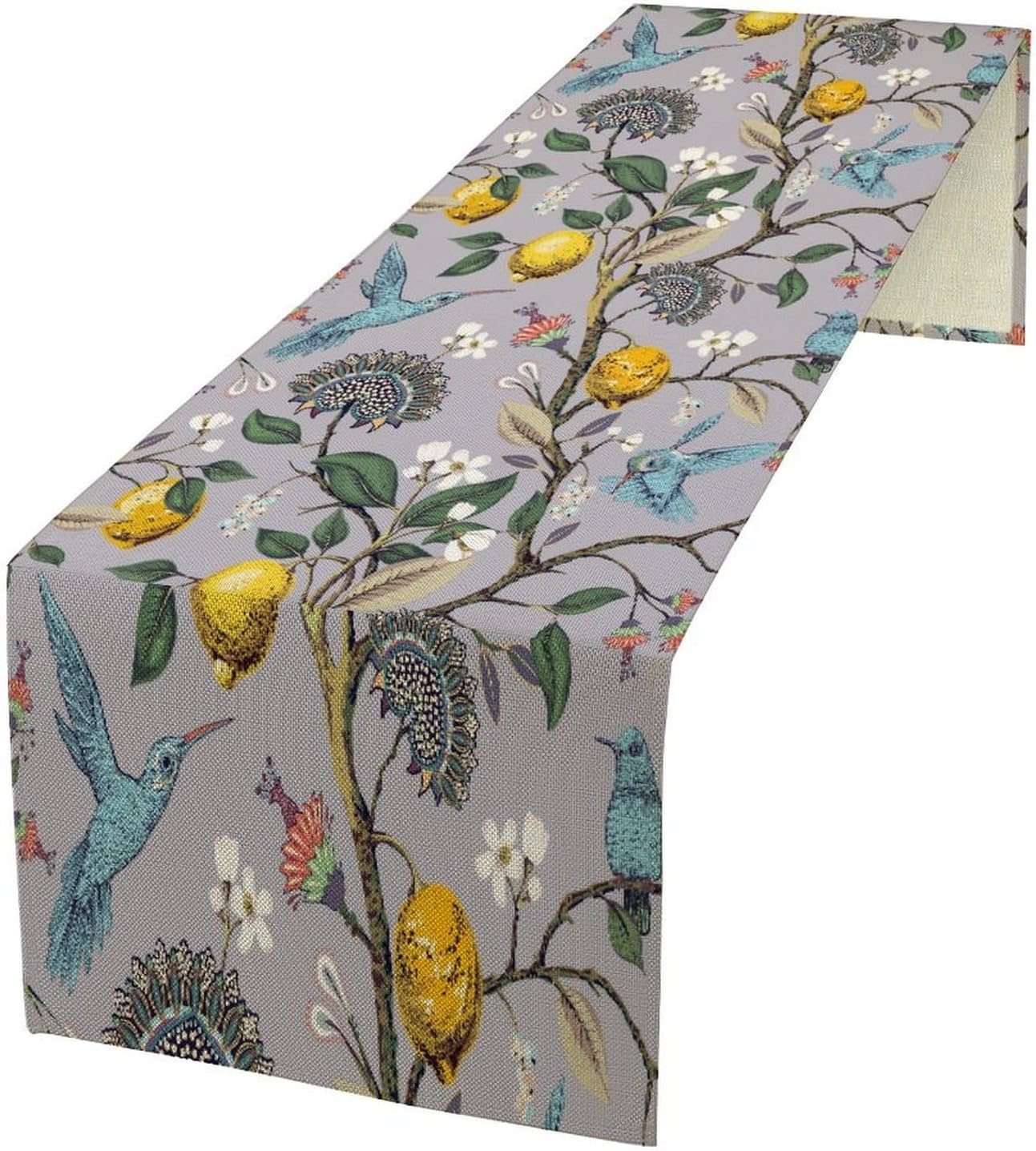 Table Runner with Flowers and Birds, Spring Plant Flowers Table Decoration Linen Table Runner Family Party Party Decorations 13x36 Inches