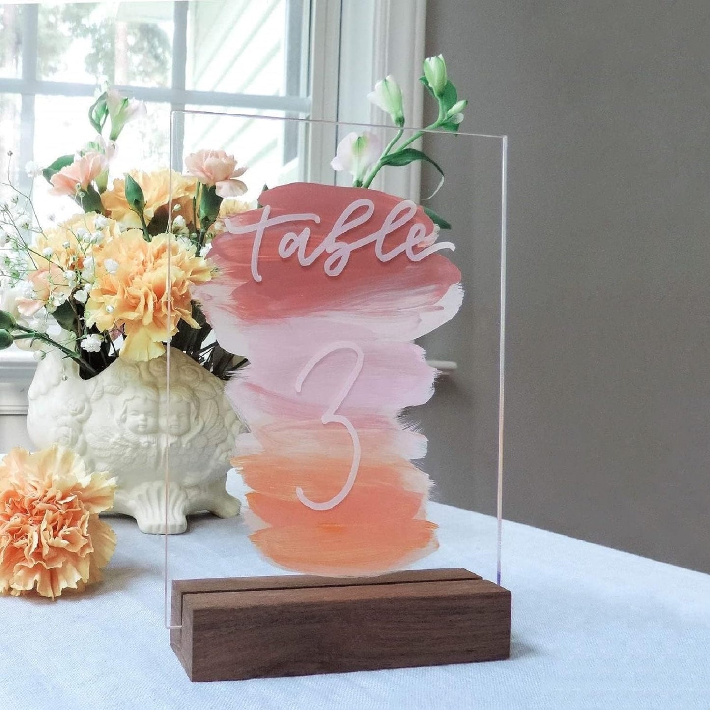 UNIQOOO 5 Pack Rustic Acrylic Sign Holders | Walnut Wood Table Numbers Display Stands | Place Card Holder, Perfect for Retail Shop Wedding Dinner Party Events Decoration