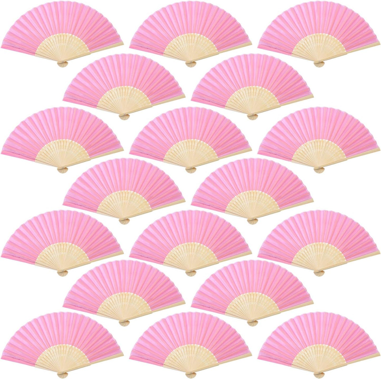 Aneco 18 Pieces Pink Handheld Cloth and Bamboo Folding Fans for Wedding Decoration, Church Gifts, Party Favors, DIY Decoration