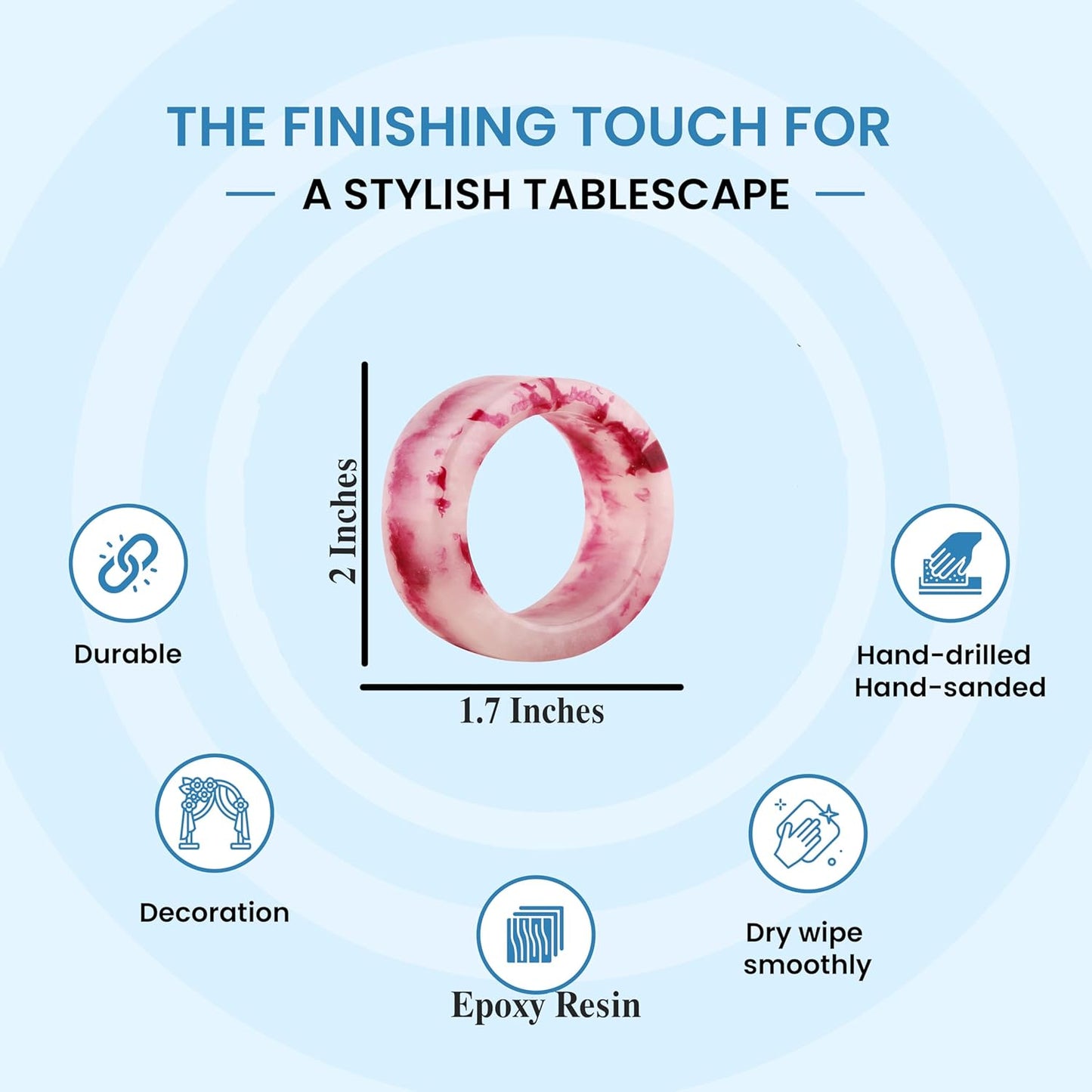 Set of 12 Epoxy Resin Napkin Rings - Colorful Napkin Ring Holders 1.5" Napkin Rings for Christmas Party Decoration, Dinning Table, Family Gatherings, Table Décor(Multi Pastel)- ALPHA Living HOME