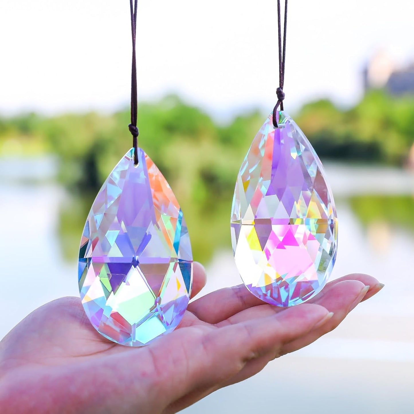5Pcs 3-inch Crystal Sun Catcher Prisms for Windows Garden Patio,AB Colored Hanging Suncatchers with Glass Prism Rainbow Maker Ideal
